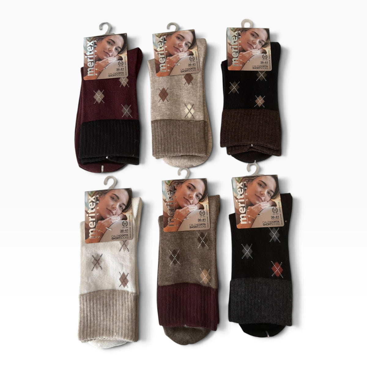 Calza Corta Donna in Caldo Cotone Rombi Meritex Art.3634 JUDY