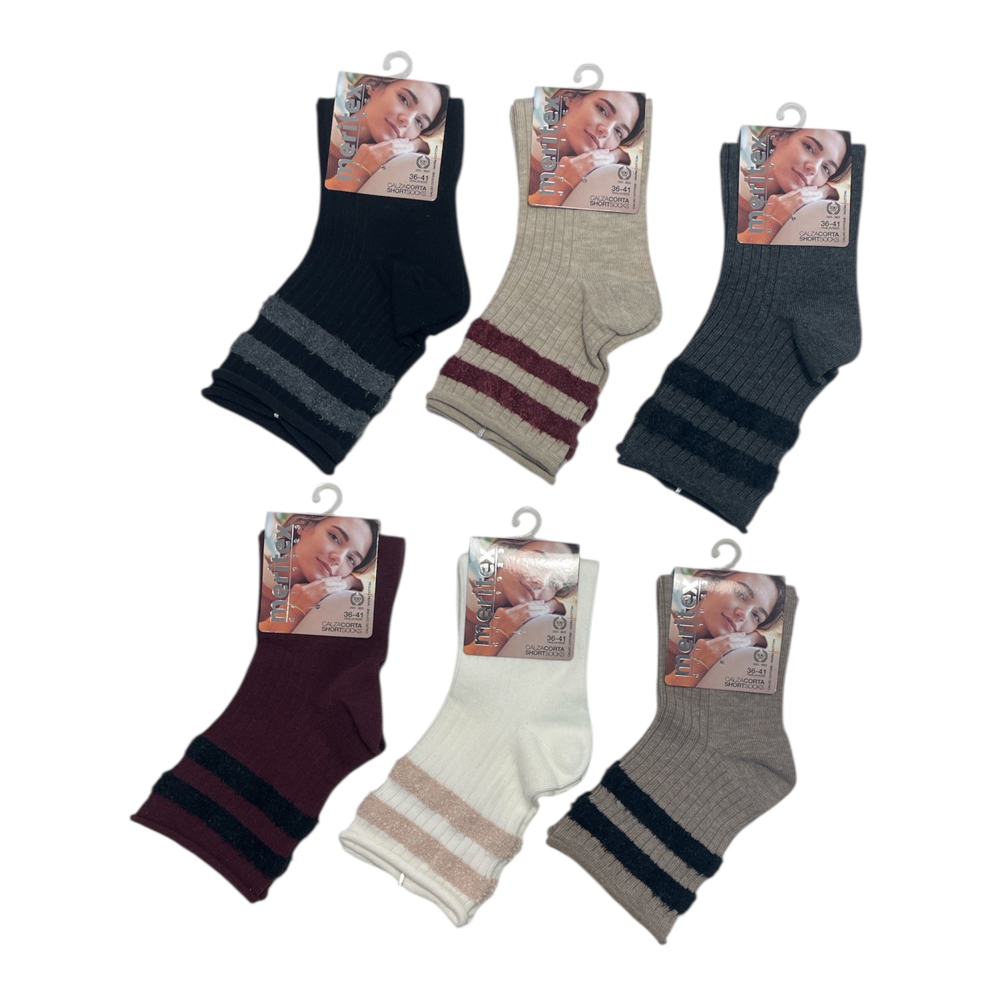 Calza Corta Donna in Caldo Cotone Costina e Strisce Meritex Art.BONNY - Boutique dell'Intimo e del Neonato