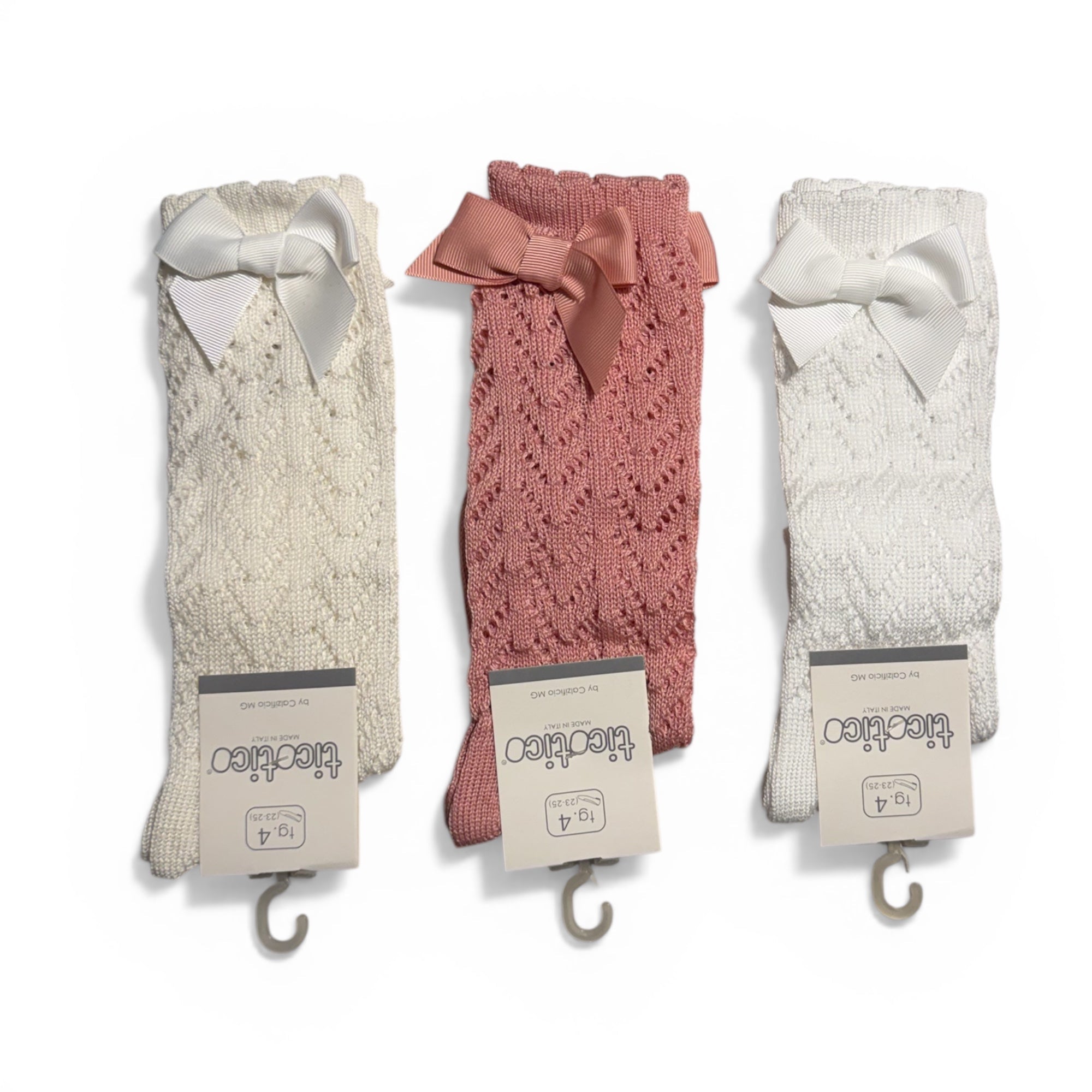 Calza Lunga Bimba in Cotone Traforata Fiocco Tico Tico Art.TGL002 - Boutique dell'Intimo e del Neonato