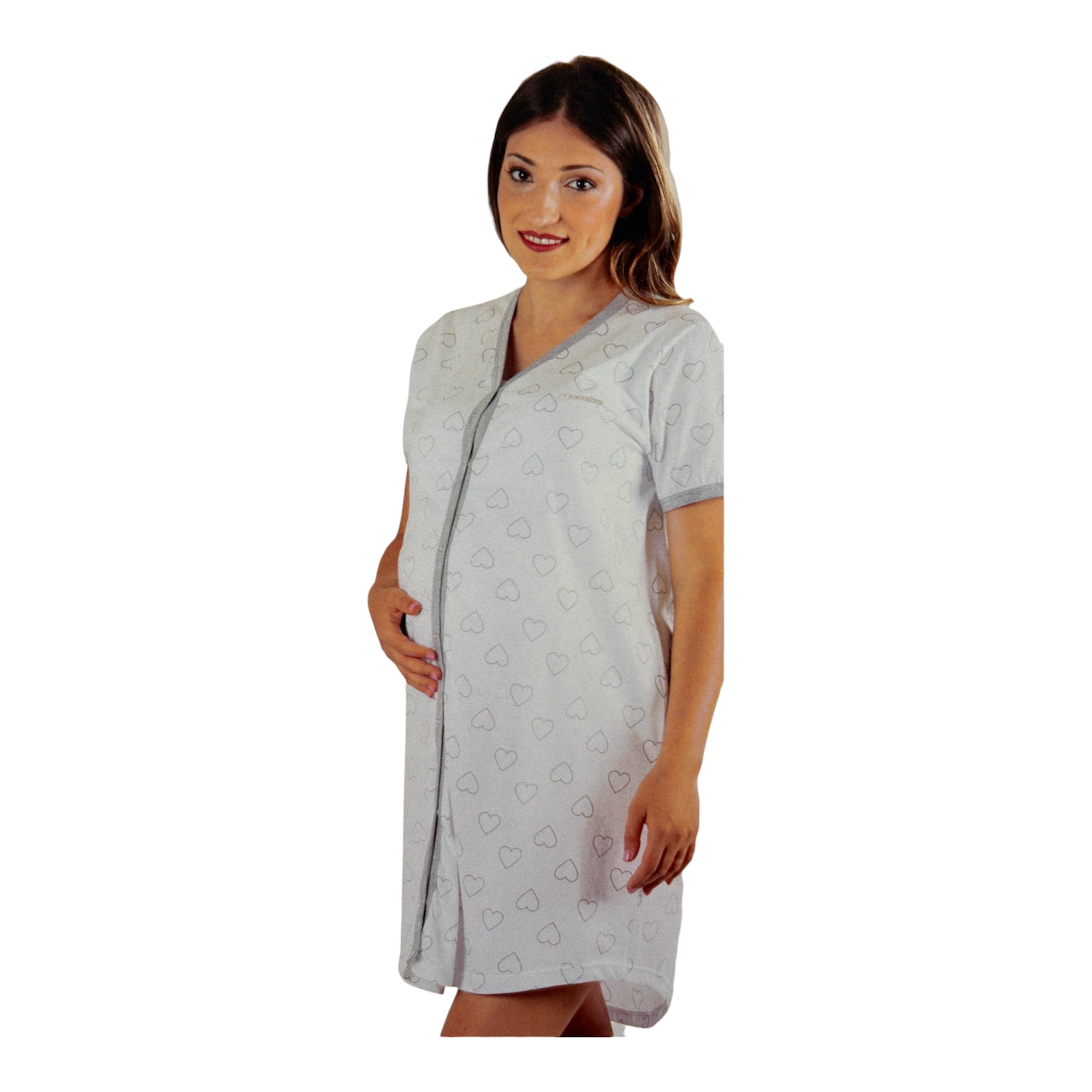 Camicia da Notte in Cotone Jersey Aperta Davanti Cuori Mamina Art.Z9282/11 - Boutique dell'Intimo e del Neonato