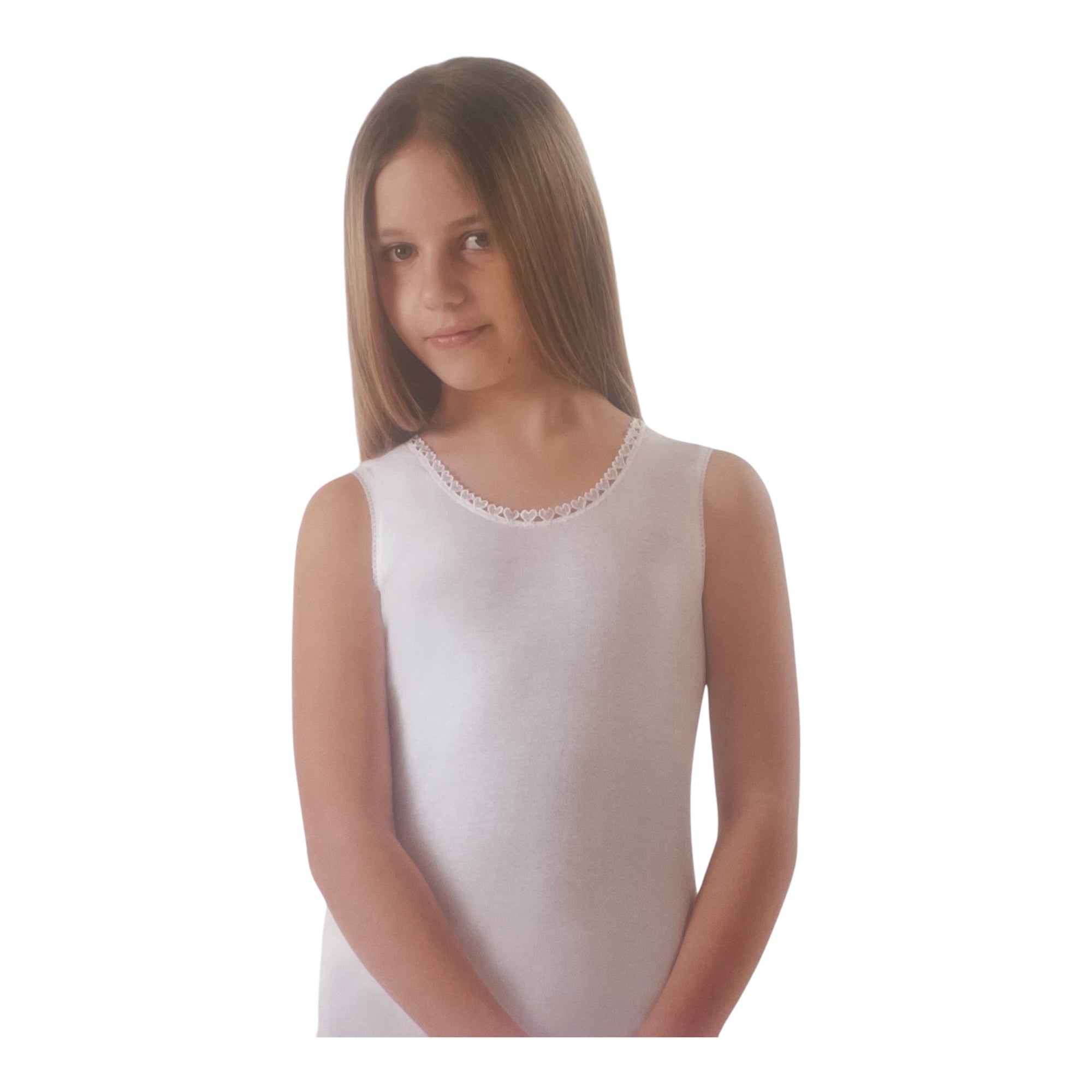 Canotta Bimba Spalla Larga in Cotone con Bordo in Raso Kiccaeciccio Art.E0922 - Boutique dell'Intimo e del Neonato