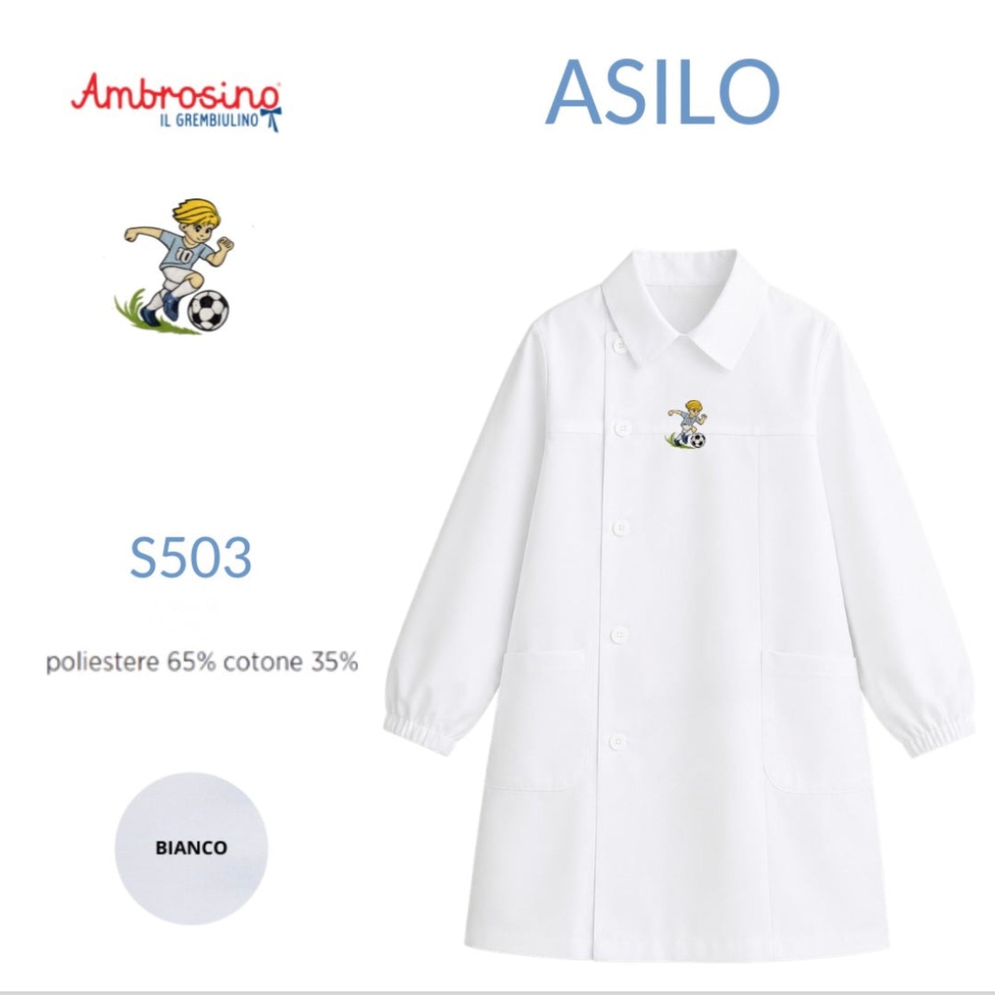 Grembiule Bimbo Asilo con Bottoni Ambrosino CALCIATORE Art.R505 - Boutique dell'Intimo e del Neonato