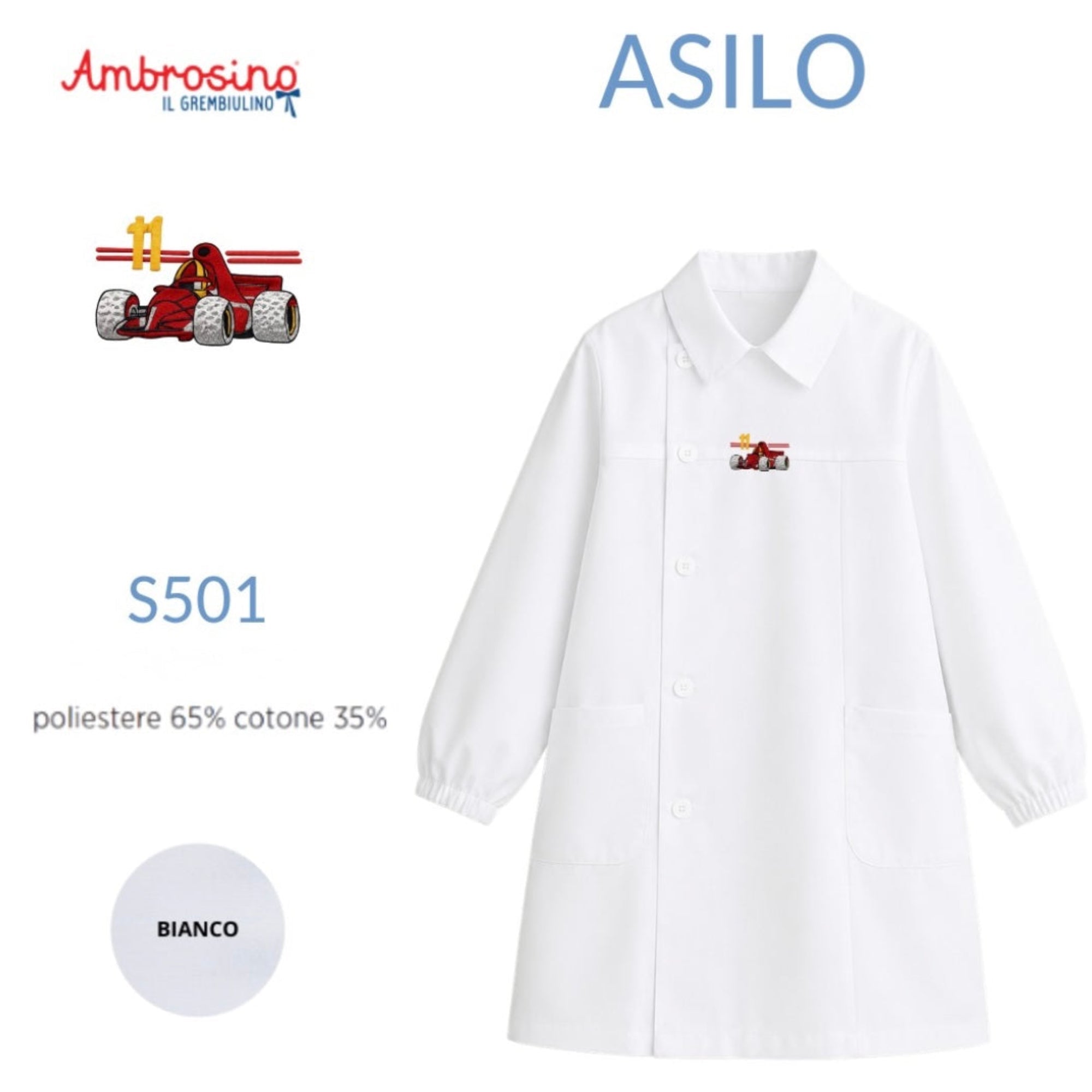 Grembiule Bimbo Asilo con Bottoni Ambrosino MACCHINA Art.S501 - Boutique dell'Intimo e del Neonato