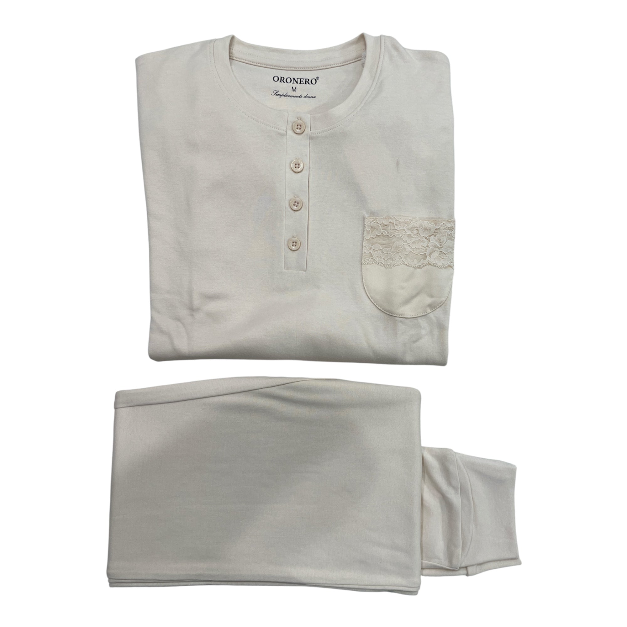 Pigiama Donna Lungo Caldo Cotone Scollo Serafino Con Polsini Oronero Art.OD482 - Boutique dell'Intimo e del Neonato