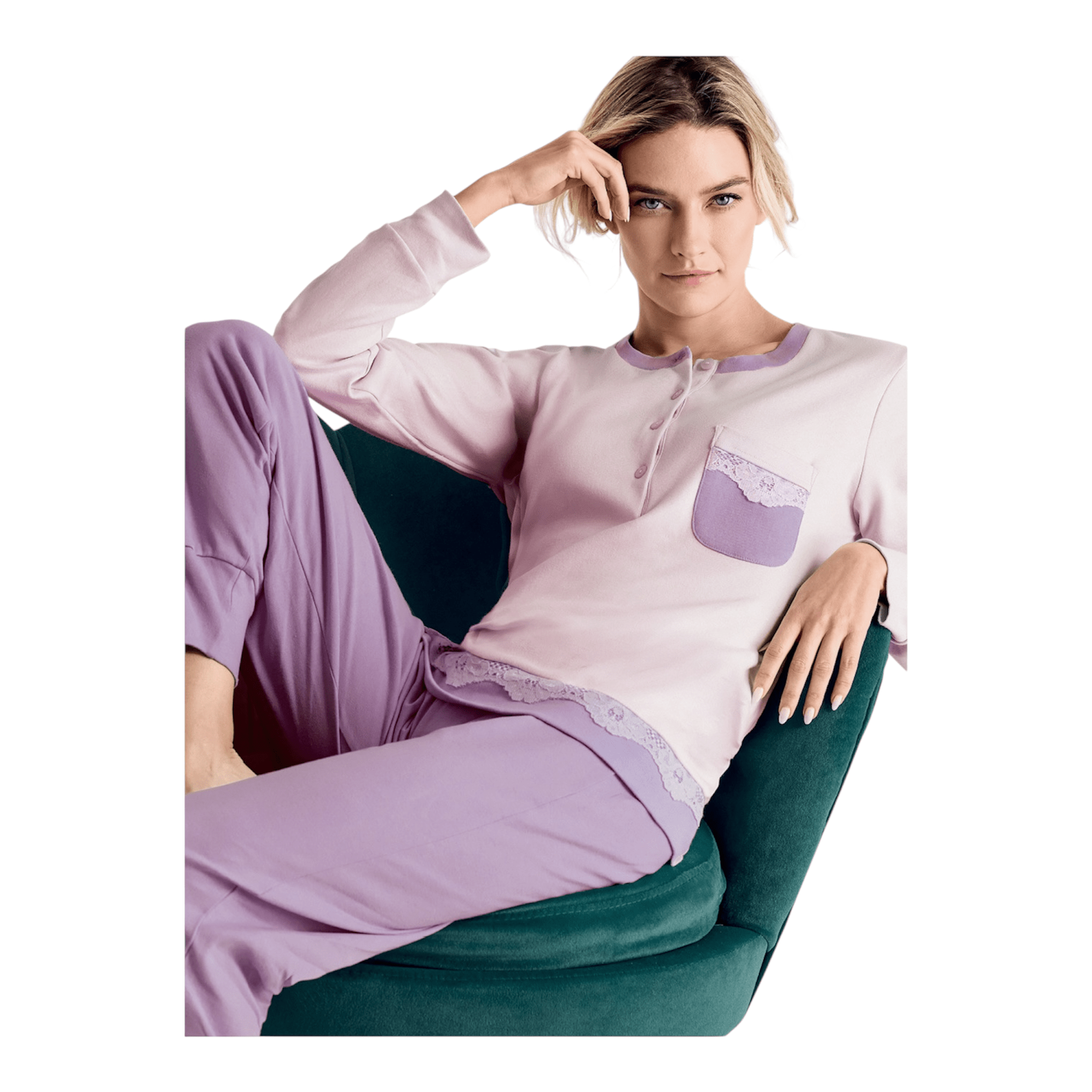 Pigiama Donna Lungo in Cotone Interlock Serafino Infiore Art.MA652996 - Boutique dell'Intimo e del Neonato