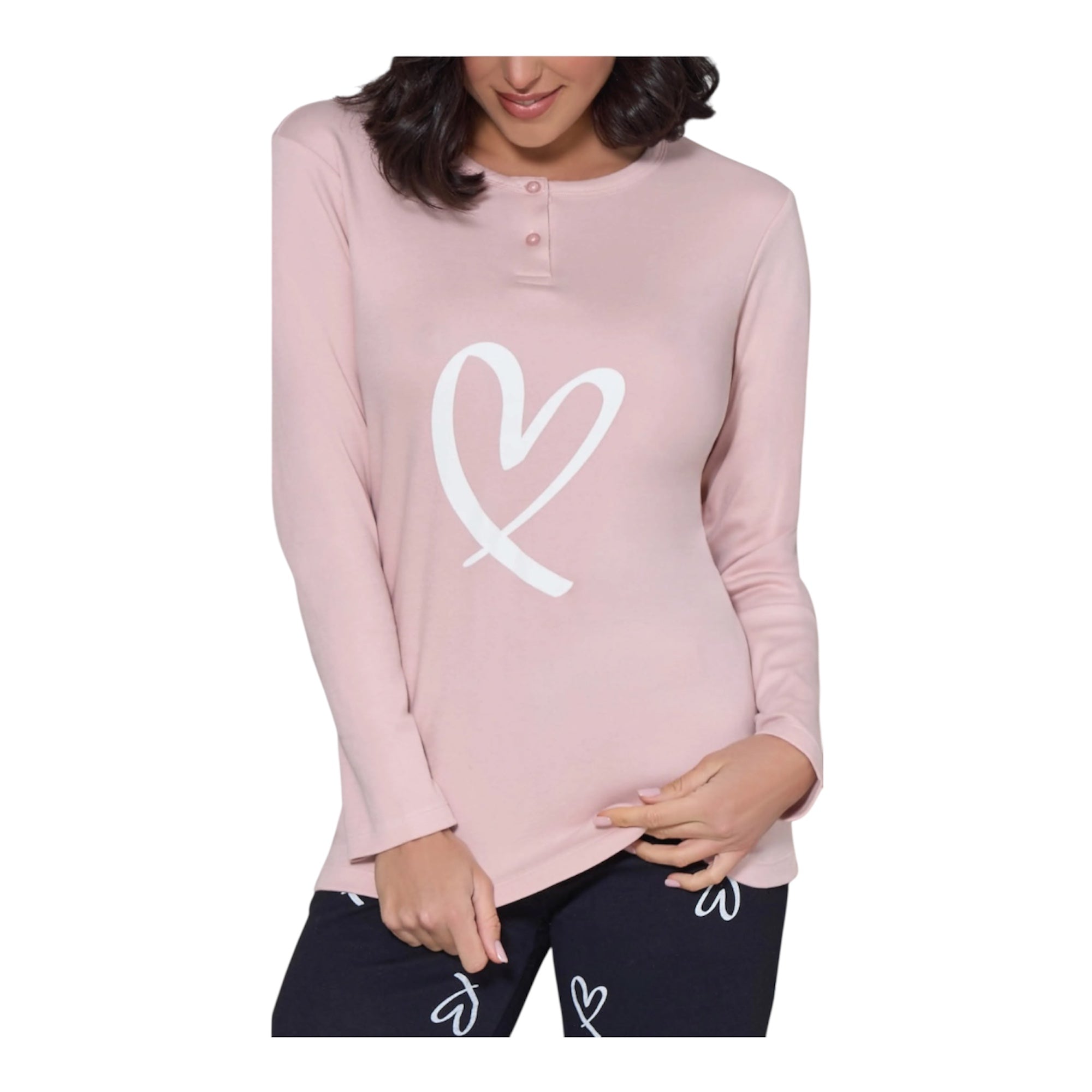 Pigiama Donna Lungo in Cotone Interlock Serafino Love and Bra Art.95099 - Boutique dell'Intimo e del Neonato