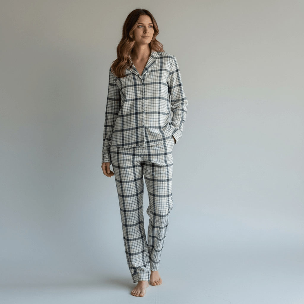 Pigiama Donna Lungo in Cotone Jersey Quadri Aperto Davanti Jadea Art.3274 - Boutique dell'Intimo e del Neonato
