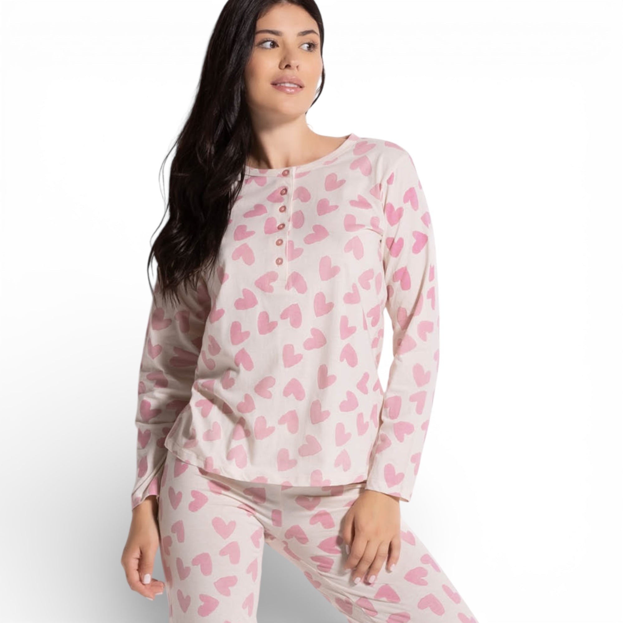 Pigiama Donna Lungo in Cotone Jersey Serafino Love and Bra Art.105099 - Boutique dell'Intimo e del Neonato