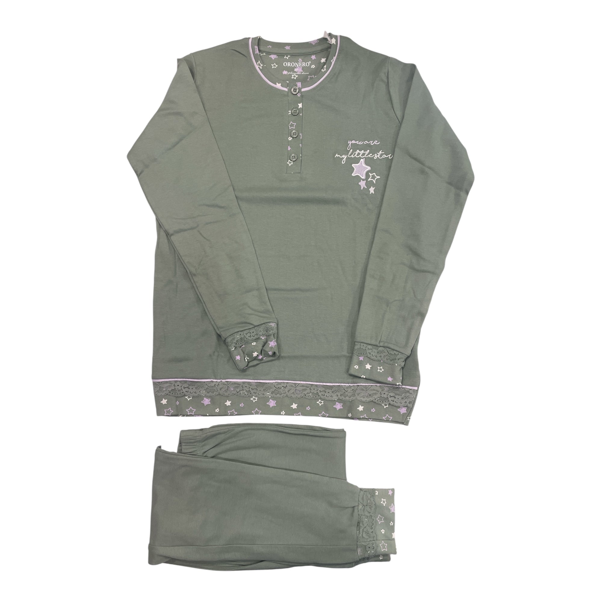 Pigiama Donna Lungo in Cotone Jersey Serafino Oronero Art.OD476 - Boutique dell'Intimo e del Neonato