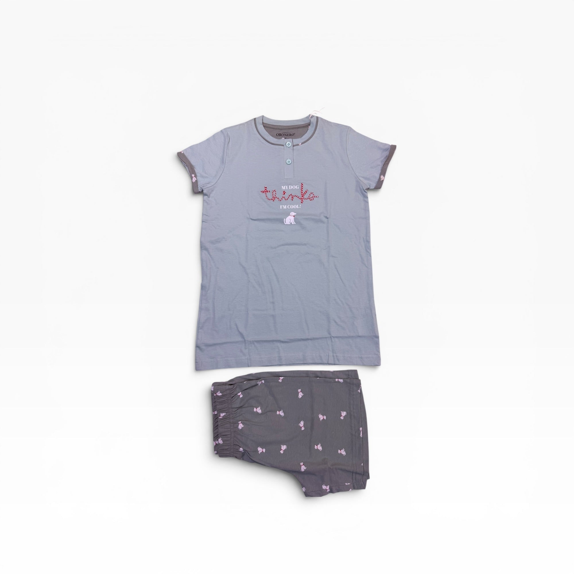 Pigiama Ragazza Corto in Cotone Jersey T-shirt Serafino Oronero Art.OD584G - Boutique dell'Intimo e del Neonato