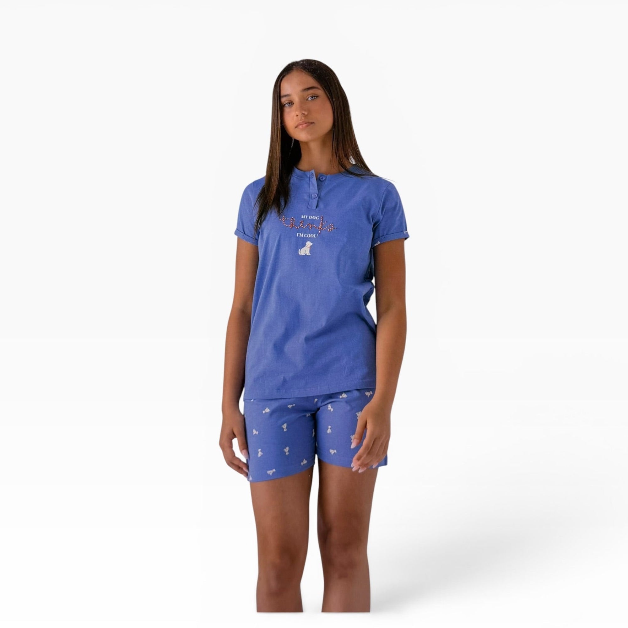 Pigiama Ragazza Corto in Cotone Jersey T-shirt Serafino Oronero Art.OD584G - Boutique dell'Intimo e del Neonato