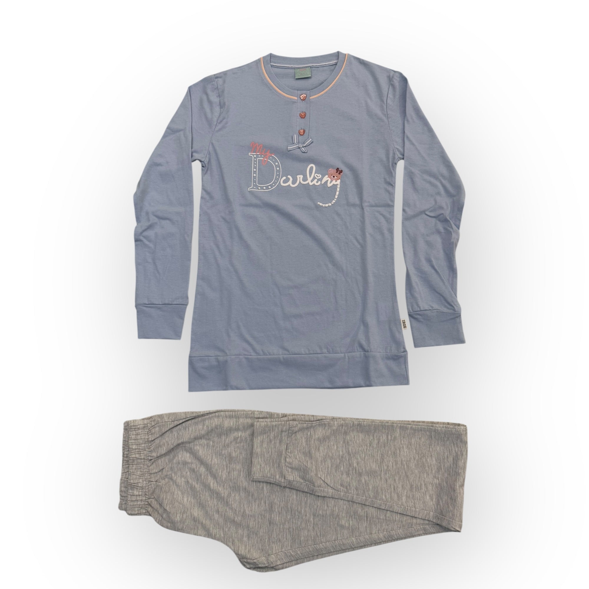 Pigiama Ragazza Lungo in Cotone Jersey Serafino Irge Art.SDL219 - Boutique dell'Intimo e del Neonato