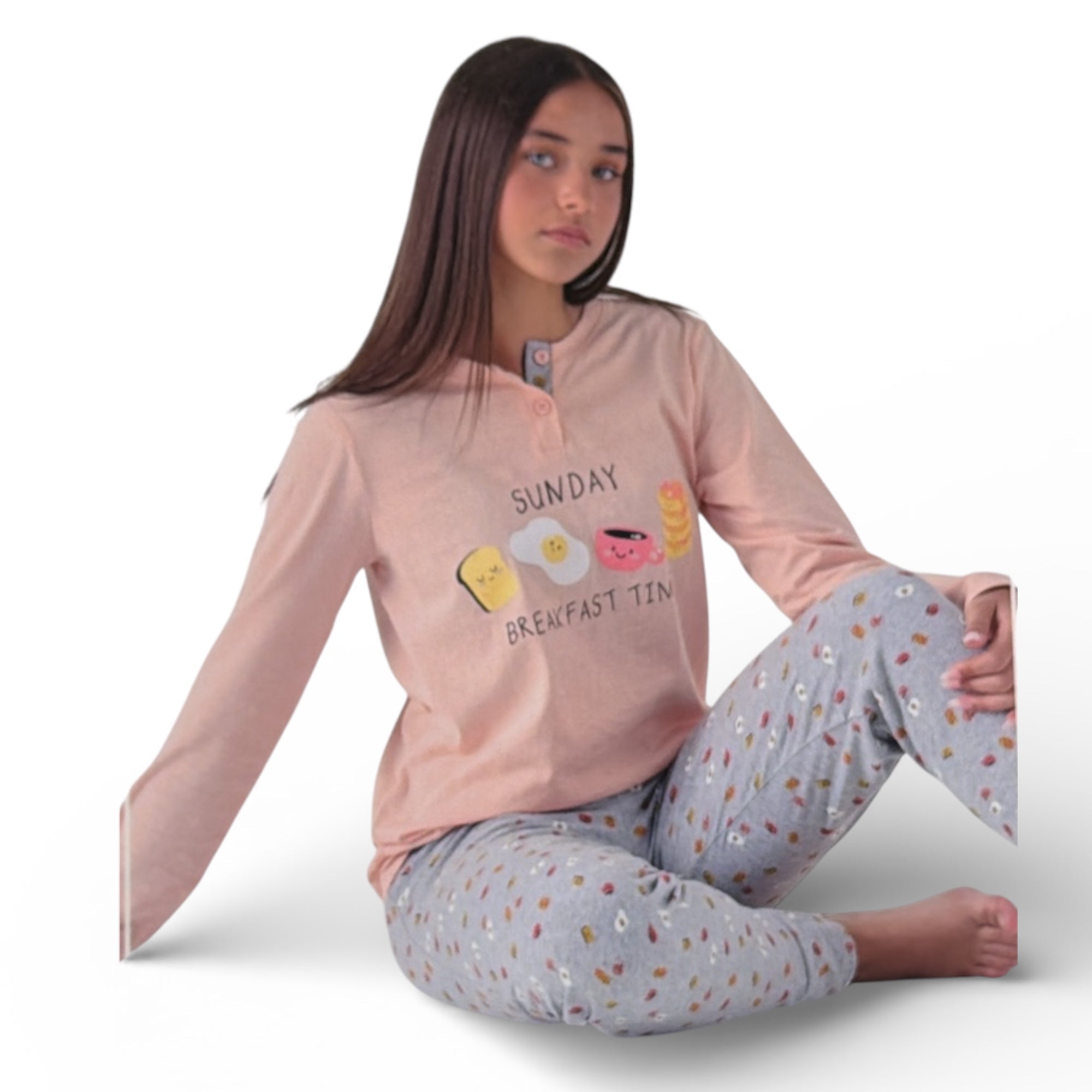 Pigiama Ragazza Lungo in Cotone Jersey Serafino Oronero Art.OD561G - Boutique dell'Intimo e del Neonato
