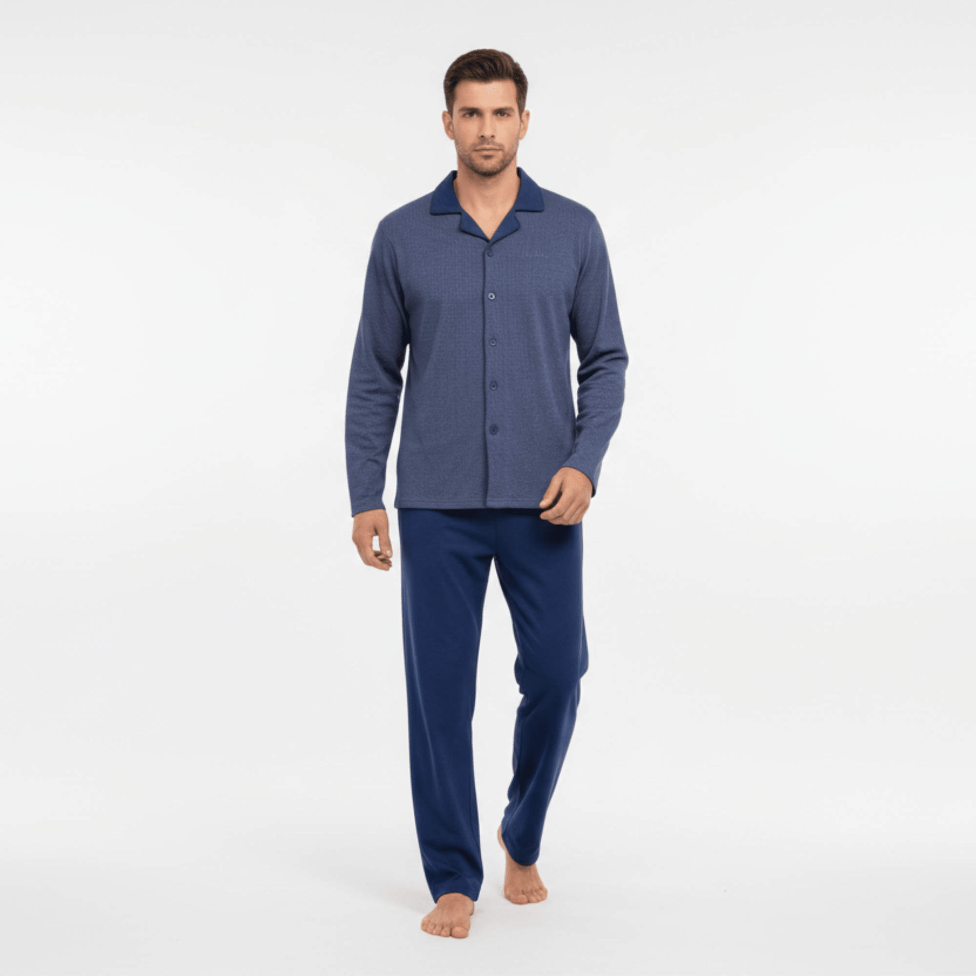 Pigiama Uomo Lungo in Caldo Cotone Aperto Davanti Navigare Art.141920 - Boutique dell'Intimo e del Neonato