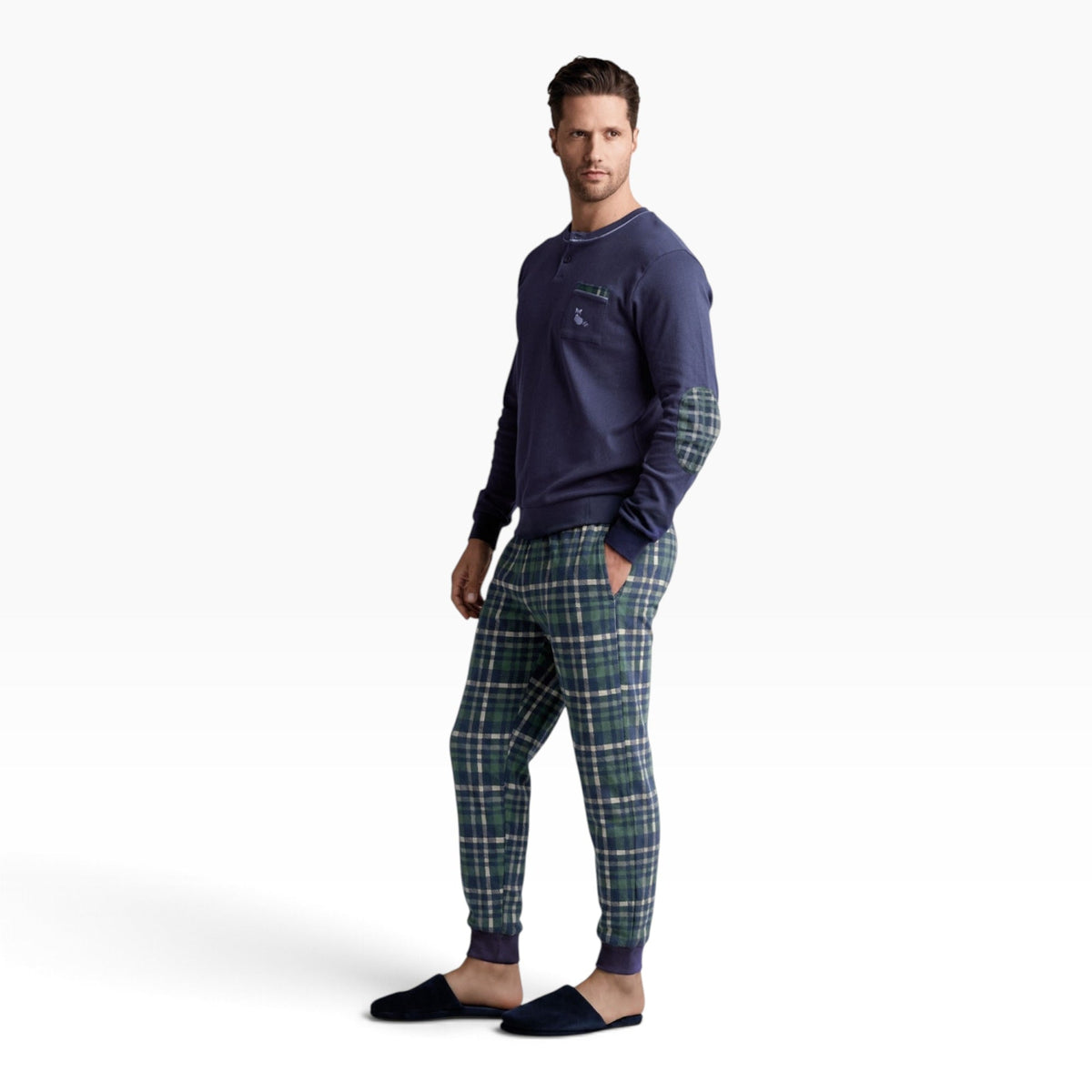 Pigiama Uomo Lungo in Caldo Cotone Serafino e Polsini Infiore Art.CHECKOUT 75.4688 - Boutique dell'Intimo e del Neonato