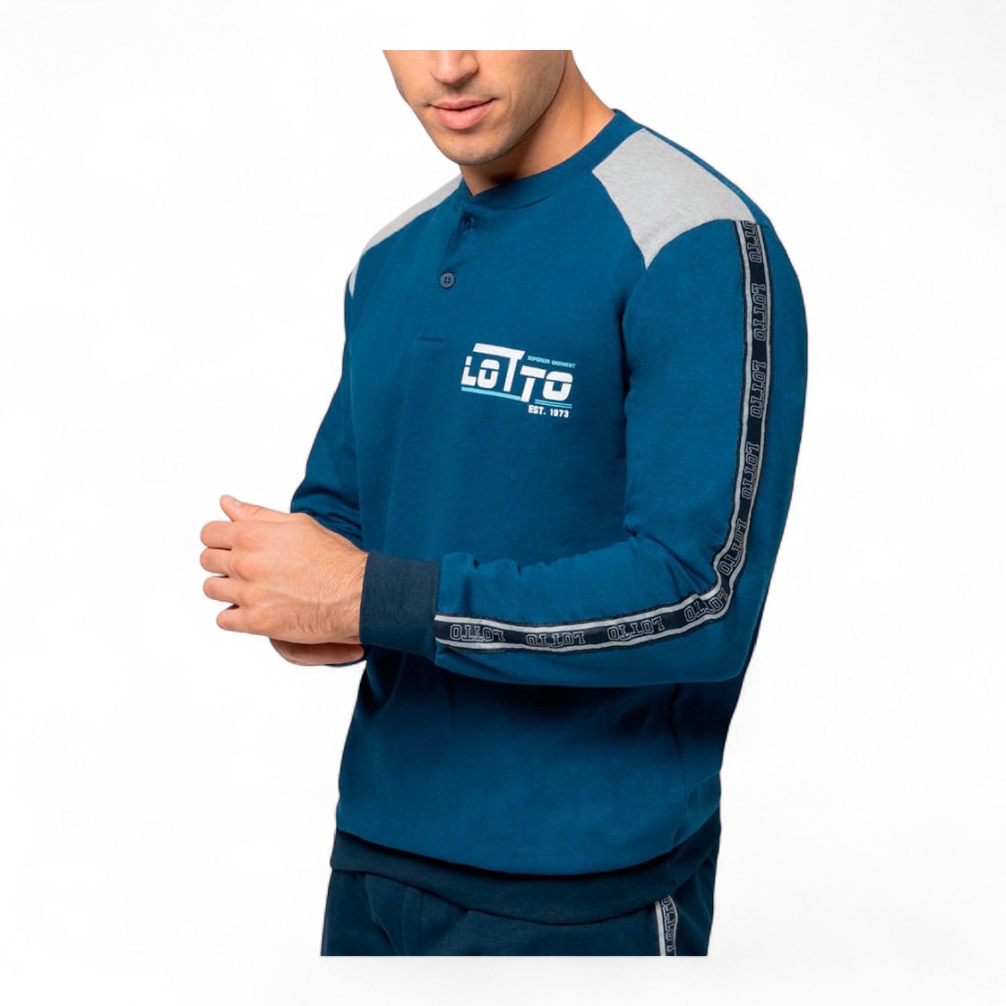 Pigiama Uomo Lungo in Cotone Felpato Serafino e Polsini Lotto Art.LP2137 - Boutique dell'Intimo e del Neonato