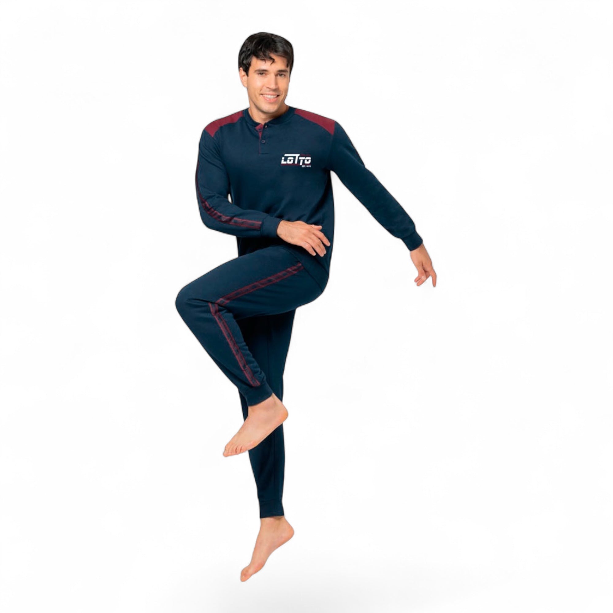 Pigiama Uomo Lungo in Cotone Felpato Serafino e Polsini Lotto Art.LP2137 - Boutique dell'Intimo e del Neonato