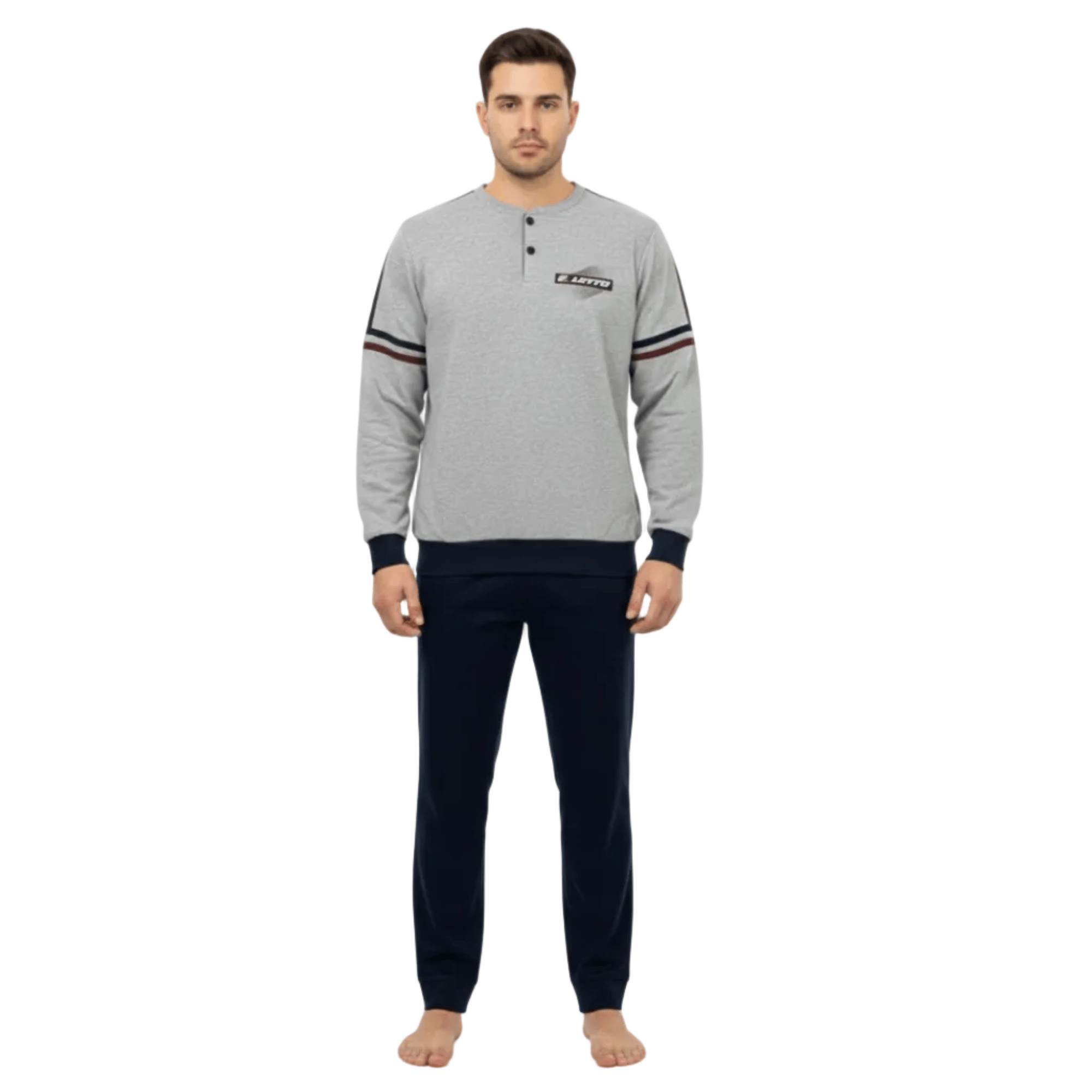 Pigiama Uomo Lungo in Cotone Felpato Serafino e Polsini Lotto Art.LP2138 - Boutique dell'Intimo e del Neonato