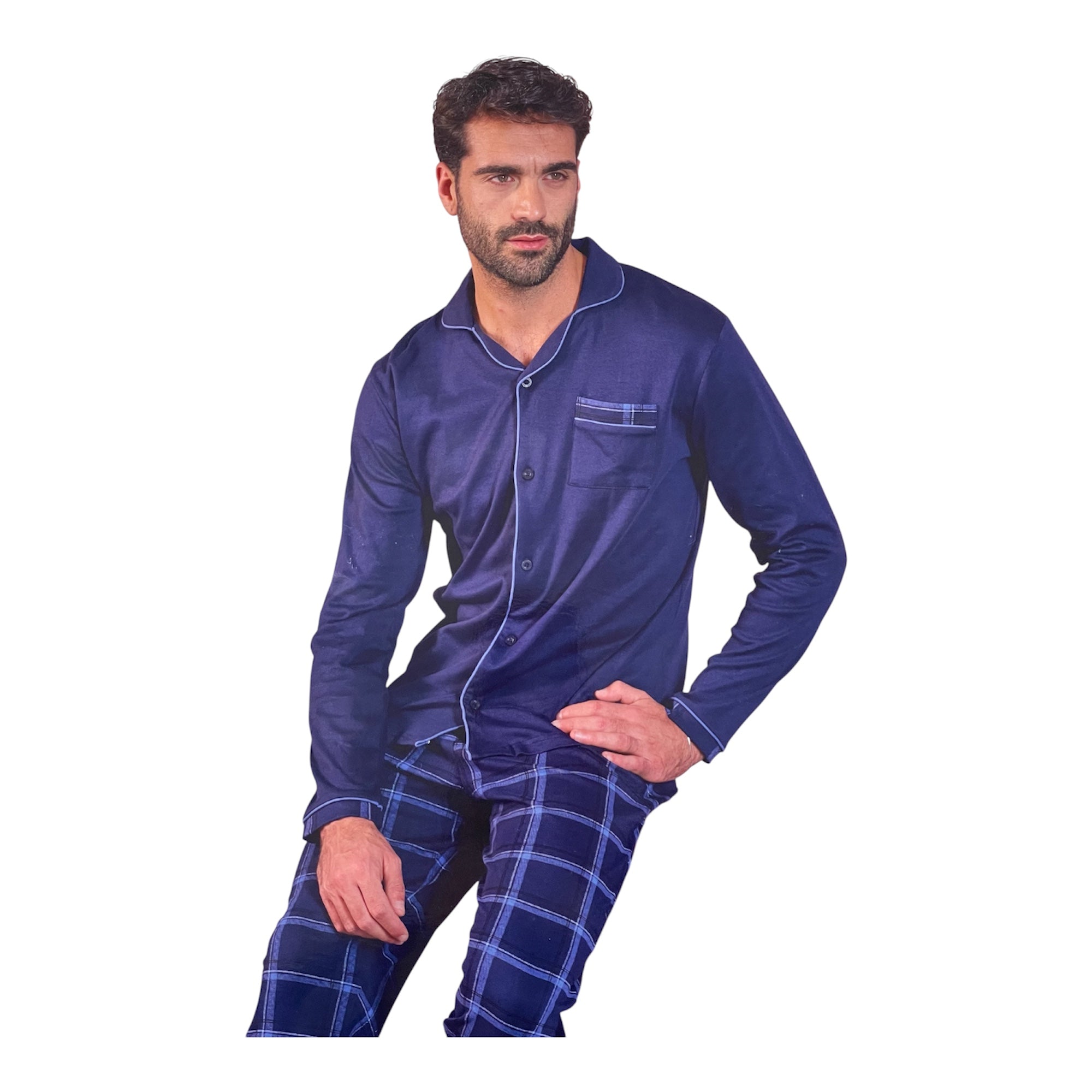 Pigiama Uomo Lungo in Cotone Interlock Aperto Davanti Oronero Art.OU499 - Boutique dell'Intimo e del Neonato