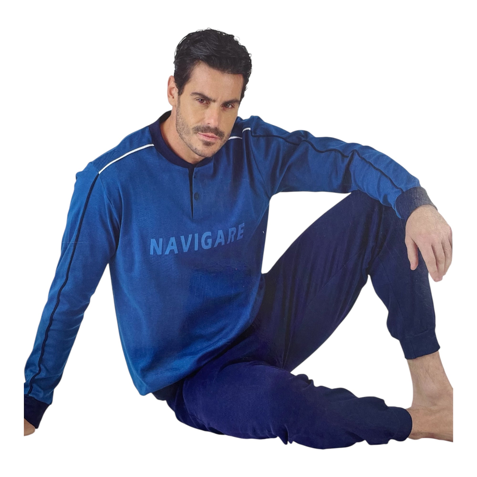 Pigiama Uomo Lungo in Cotone Interlock Serafino Navigare Art.141903 - Boutique dell'Intimo e del Neonato