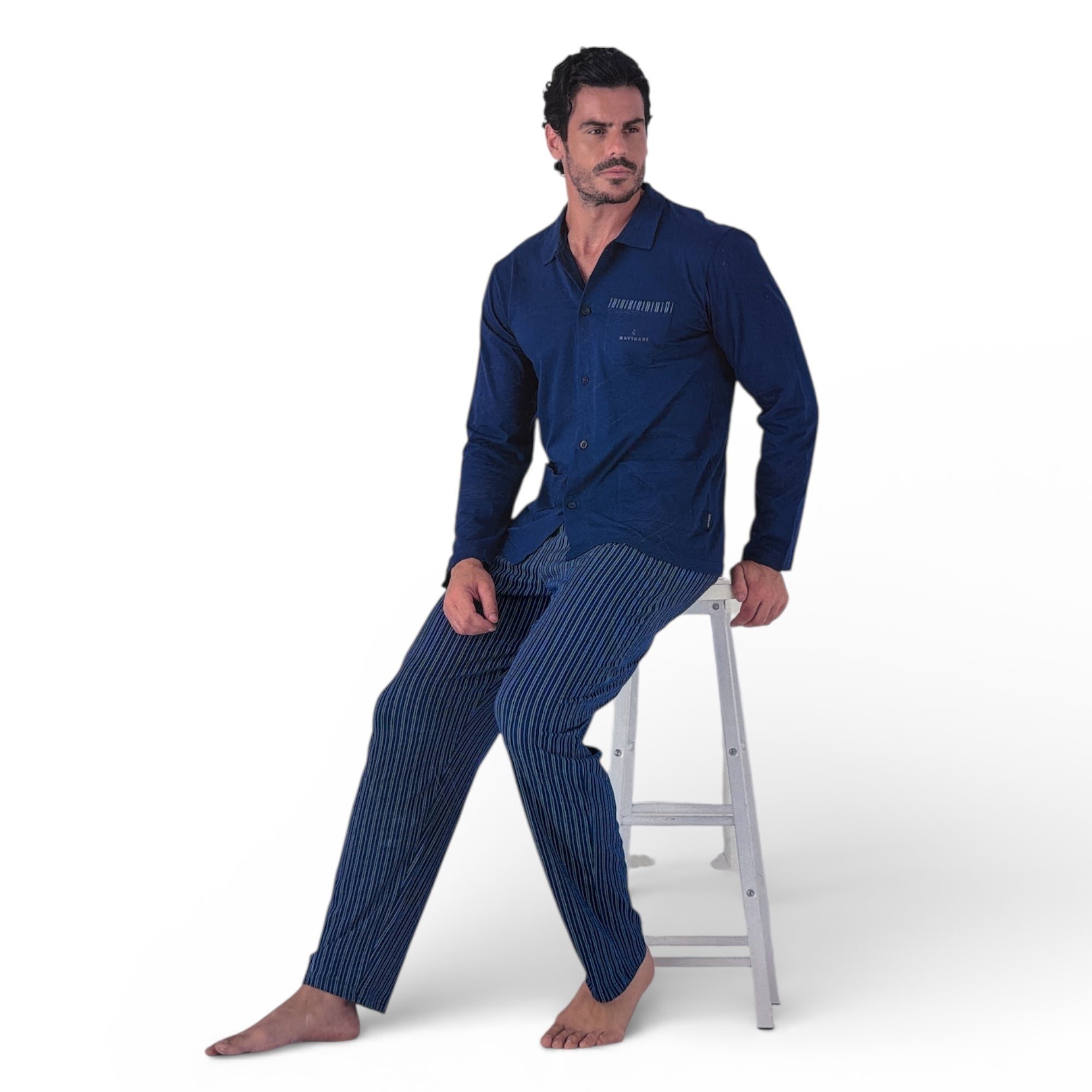 Pigiama Uomo Lungo in Cotone Jersey Aperto Davanti Navigare Art.141981 - Boutique dell'Intimo e del Neonato