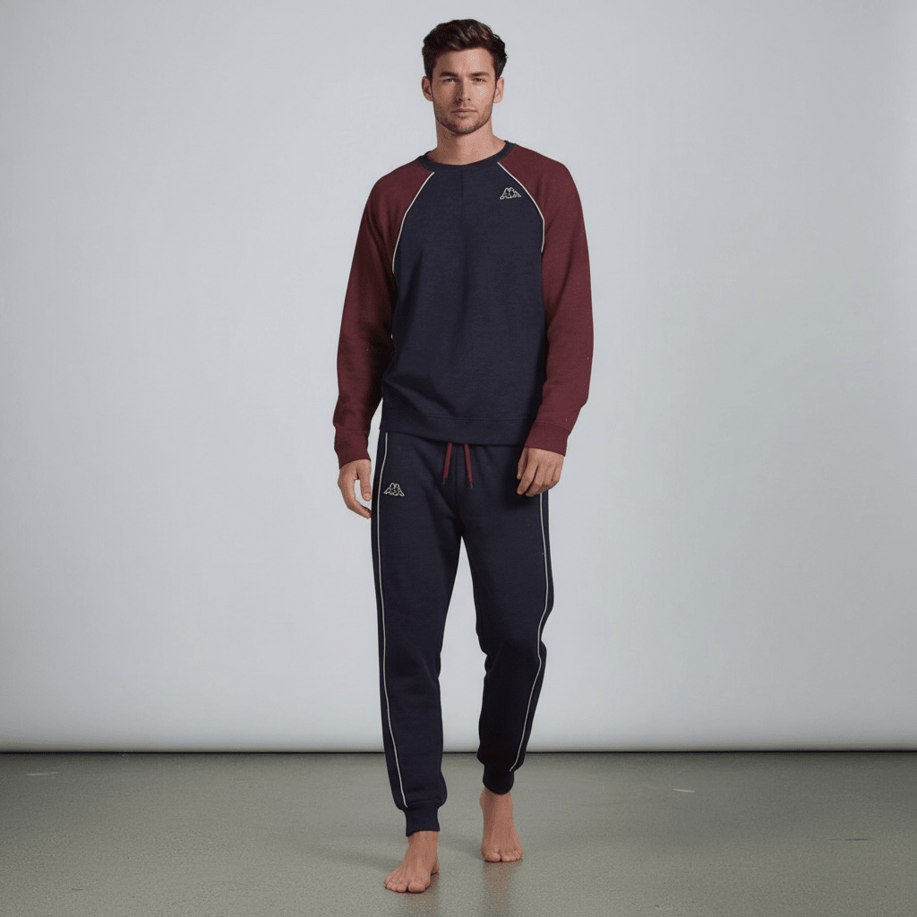 Pigiama Uomo Lungo in Cotone Jersey Serafino con Polsini Kappa Art.KMS26111 - Boutique dell'Intimo e del Neonato