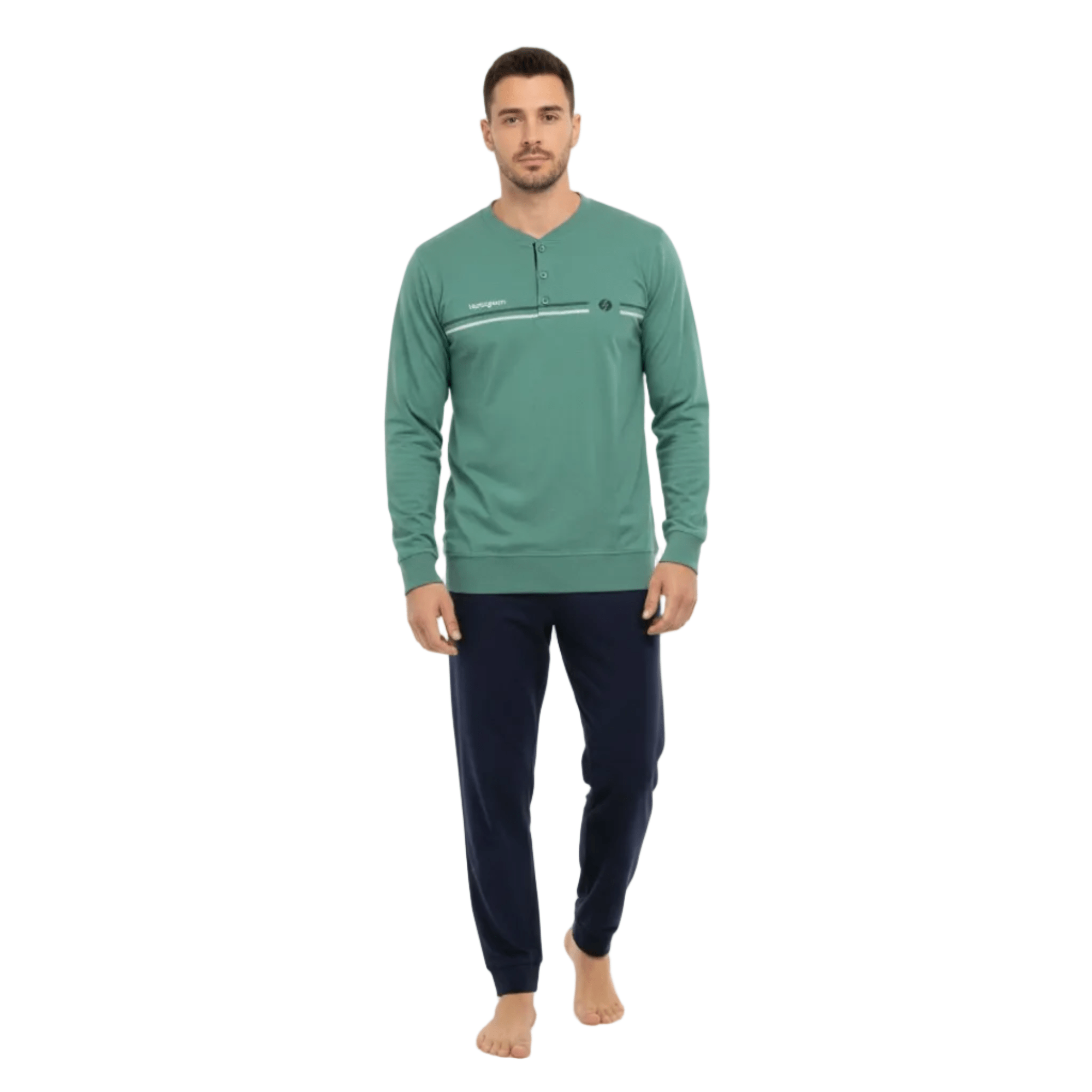 Pigiama Uomo Lungo in Cotone Jersey Serafino con Polsini Nottingham Art.NPA775 - AS2 - Boutique dell'Intimo e del Neonato