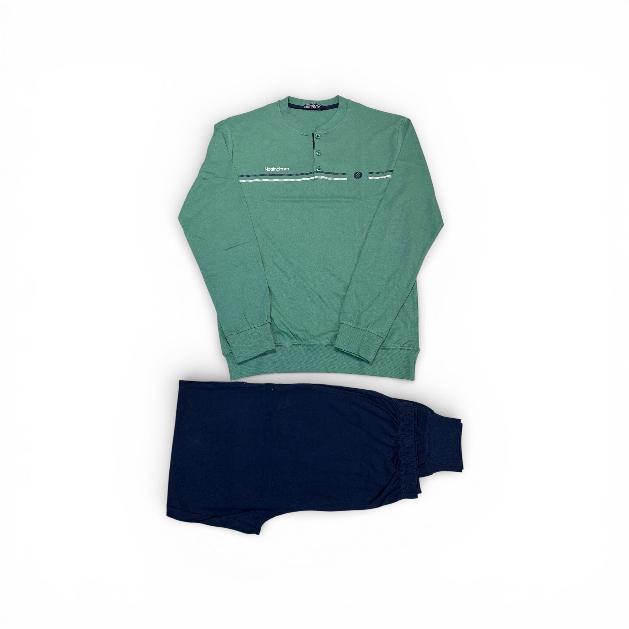 Pigiama Uomo Lungo in Cotone Jersey Serafino con Polsini Nottingham Art.NPA775 - AS2 - Boutique dell'Intimo e del Neonato