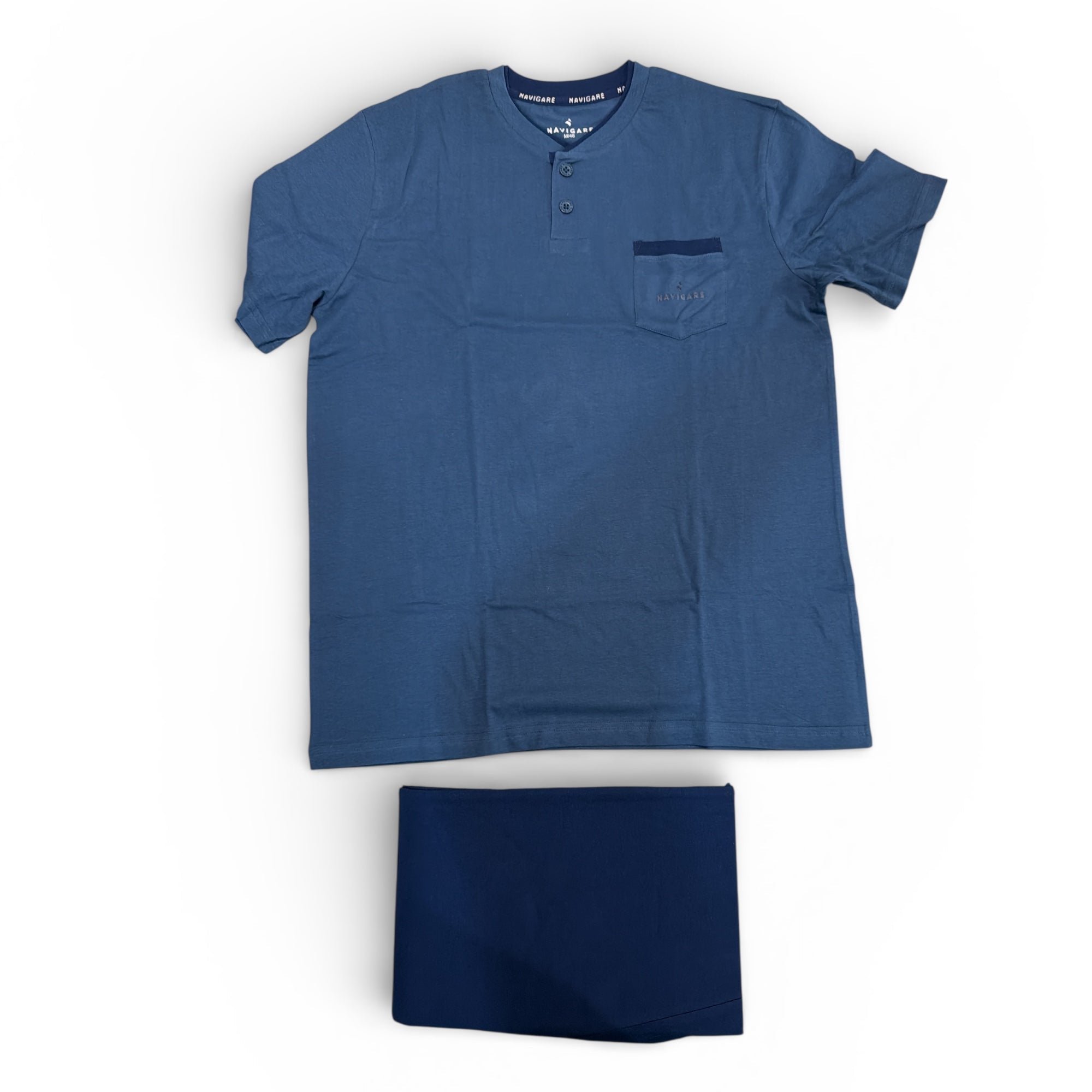 Tre Pezzi Pigiama Uomo Jersey Mezza Manica Serafino+Pantalone Lungo+Corto Navigare Art.141984T - Boutique dell'Intimo e del Neonato