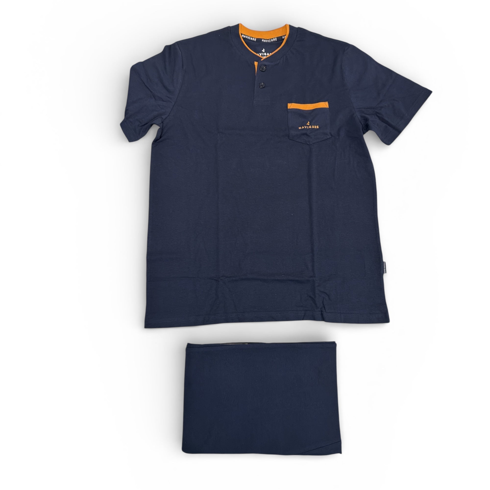 Tre Pezzi Pigiama Uomo Jersey Mezza Manica Serafino+Pantalone Lungo+Corto Navigare Art.141984T - Boutique dell'Intimo e del Neonato