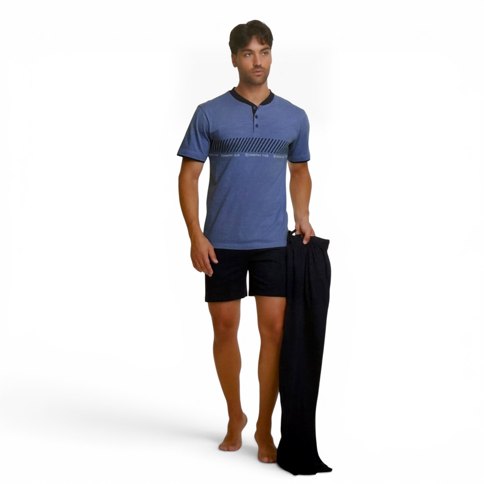 Tre Pezzi Pigiama Uomo Jersey Mezza Manica Serafino+Pantalone Lungo+Corto Renato Balestra Art.BJ38T - Boutique dell'Intimo e del Neonato