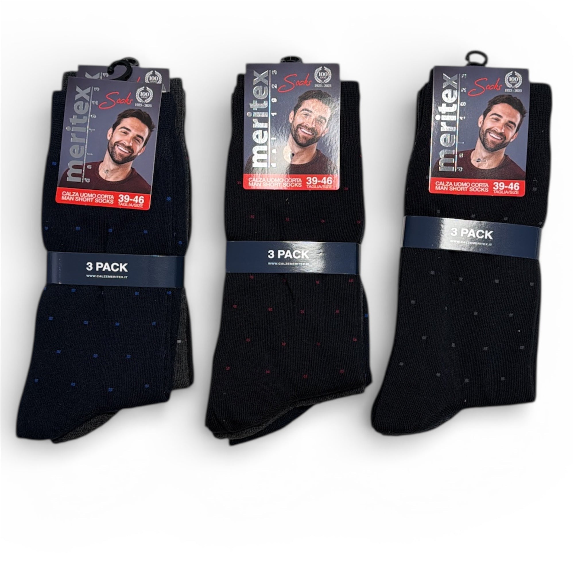 Tri - Pack Calza Corta Uomo Caldo Cotone Fantasia Meritex Art.1711 Dark Pois - Boutique dell'Intimo e del Neonato