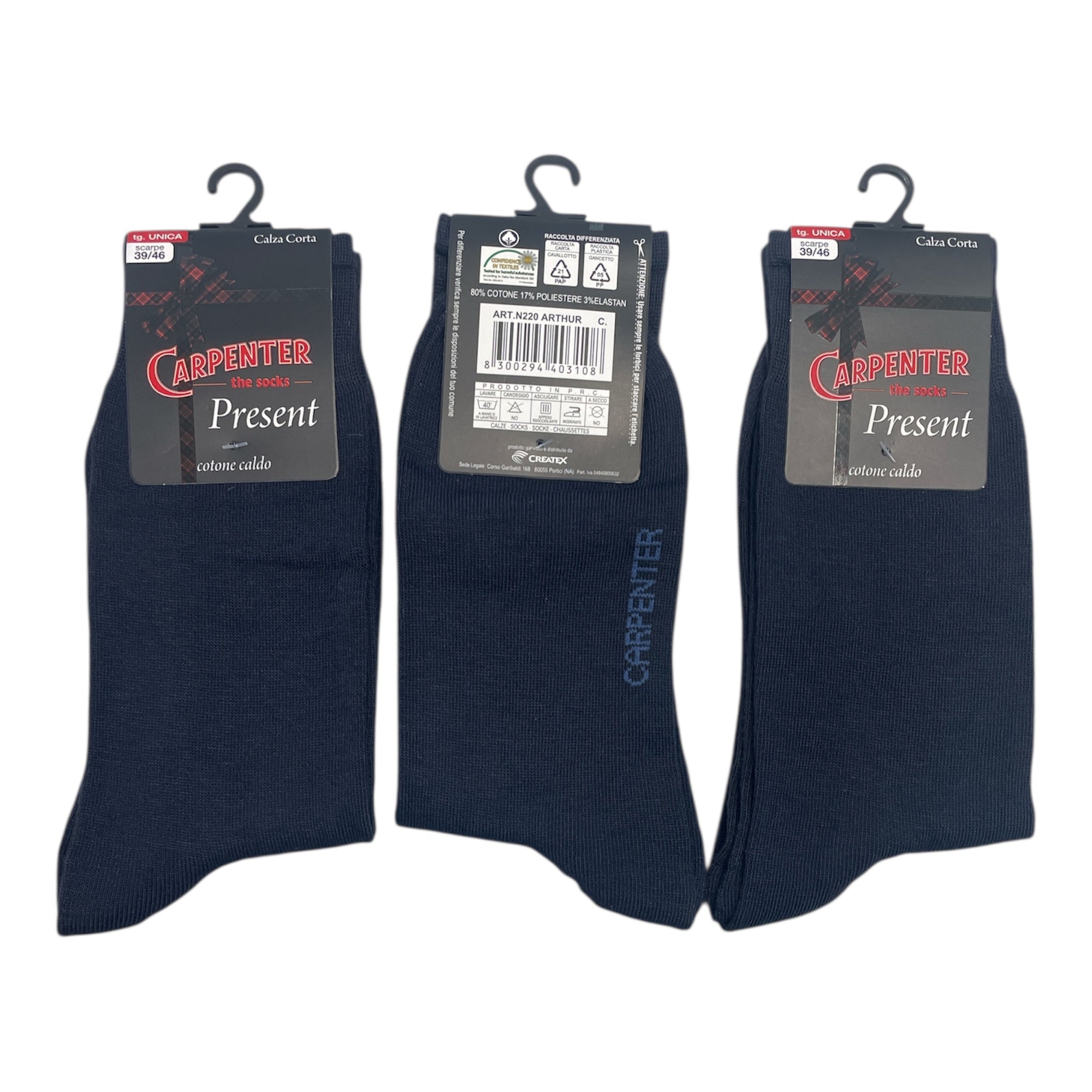 Tri - Pack Calza Corta Uomo in Caldo Cotone Tinta Unita Carpenter Art.N220 - Boutique dell'Intimo e del Neonato