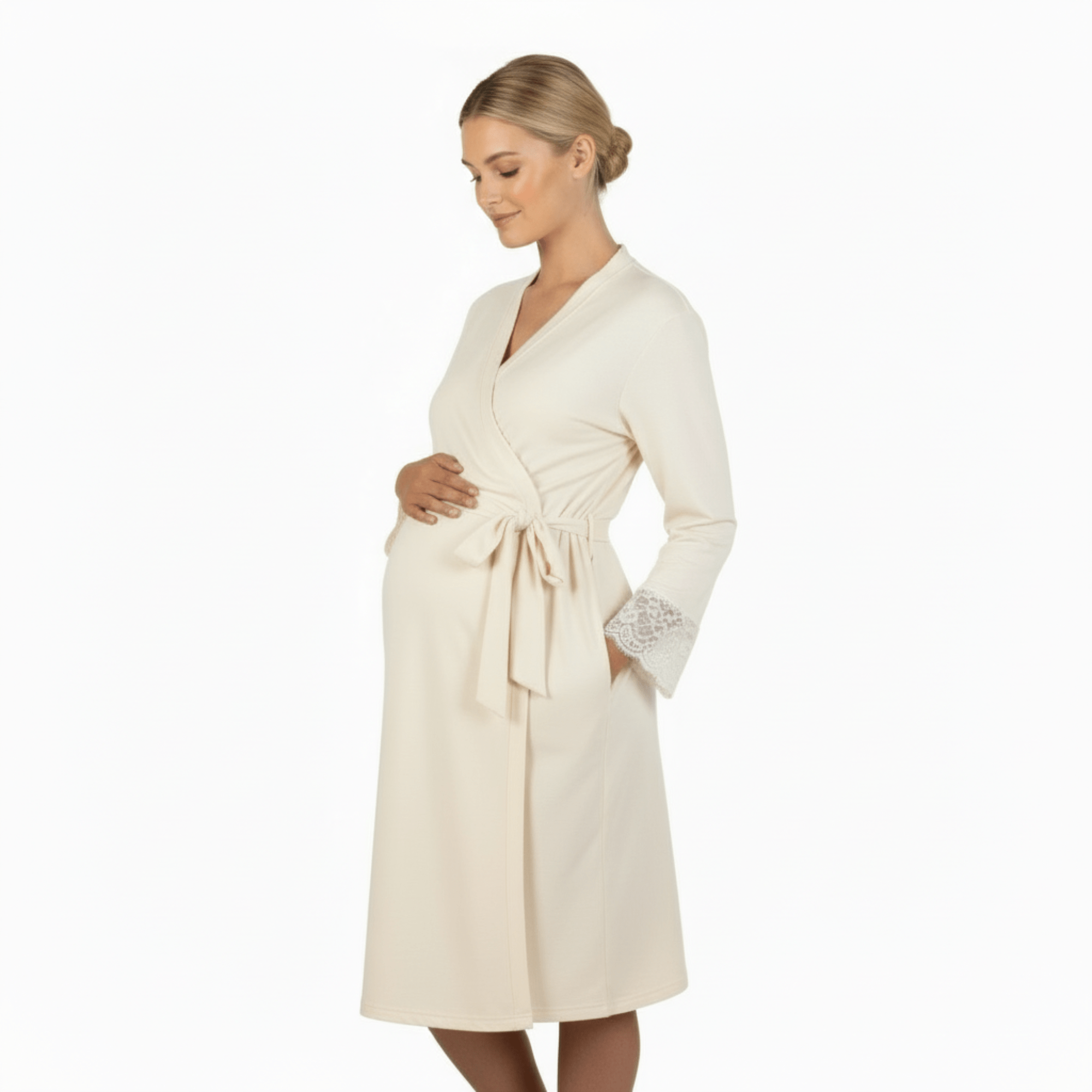 Vestaglia Premaman in Cotone Jersey con Manica Pizzo Mamina Art.Z9219/08 - Boutique dell'Intimo e del Neonato