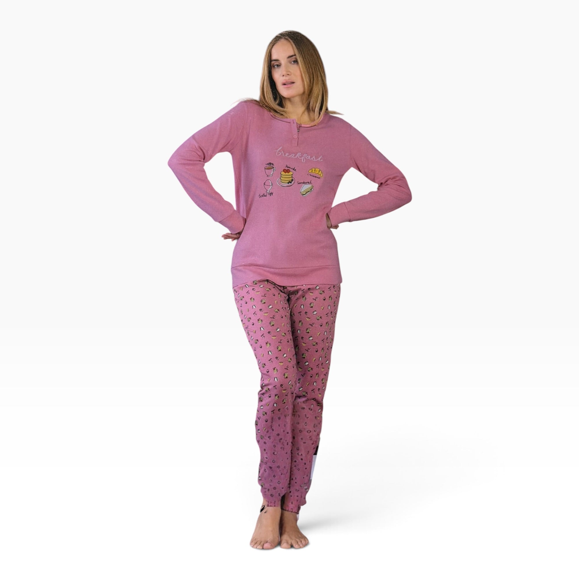 Pigiama Donna Lungo in Caldo Cotone Serafino + Calze Omaggio Oronero Art.OD683
