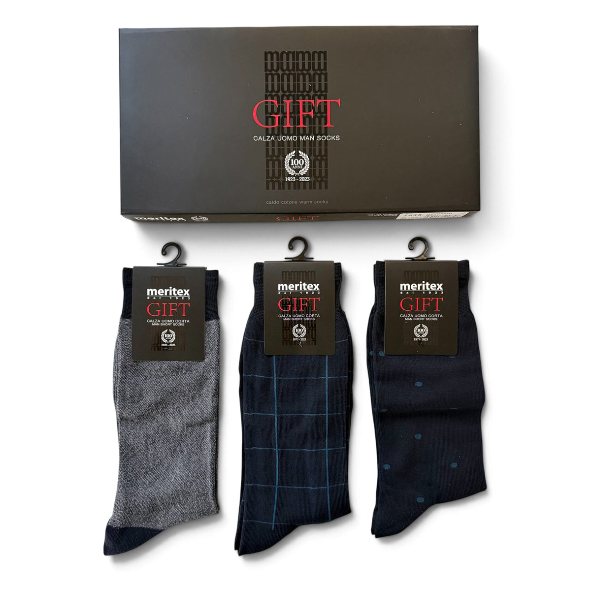 Tri-Pack Gift Calza Corta Uomo in Caldo Cotone Fantasia Meritex Art.1935 MARK