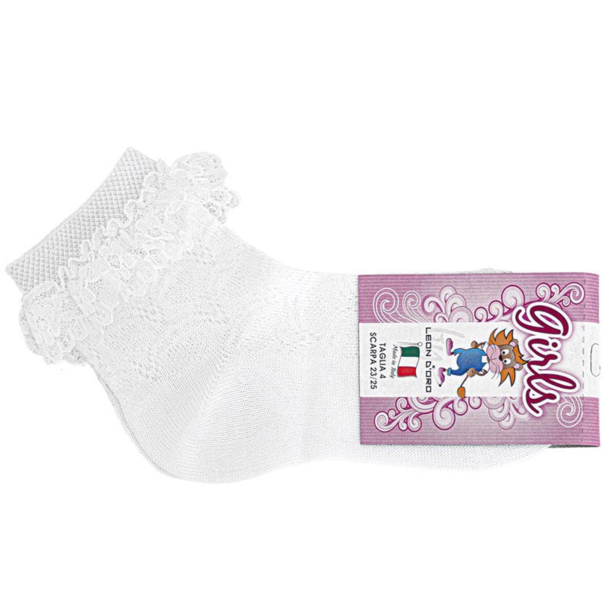 CALZA CORTA BIMBA TRAFORATA CON MERLETTO LEON D'ORO ART.707 - BOUTIQUE INTIMO E NEONATO