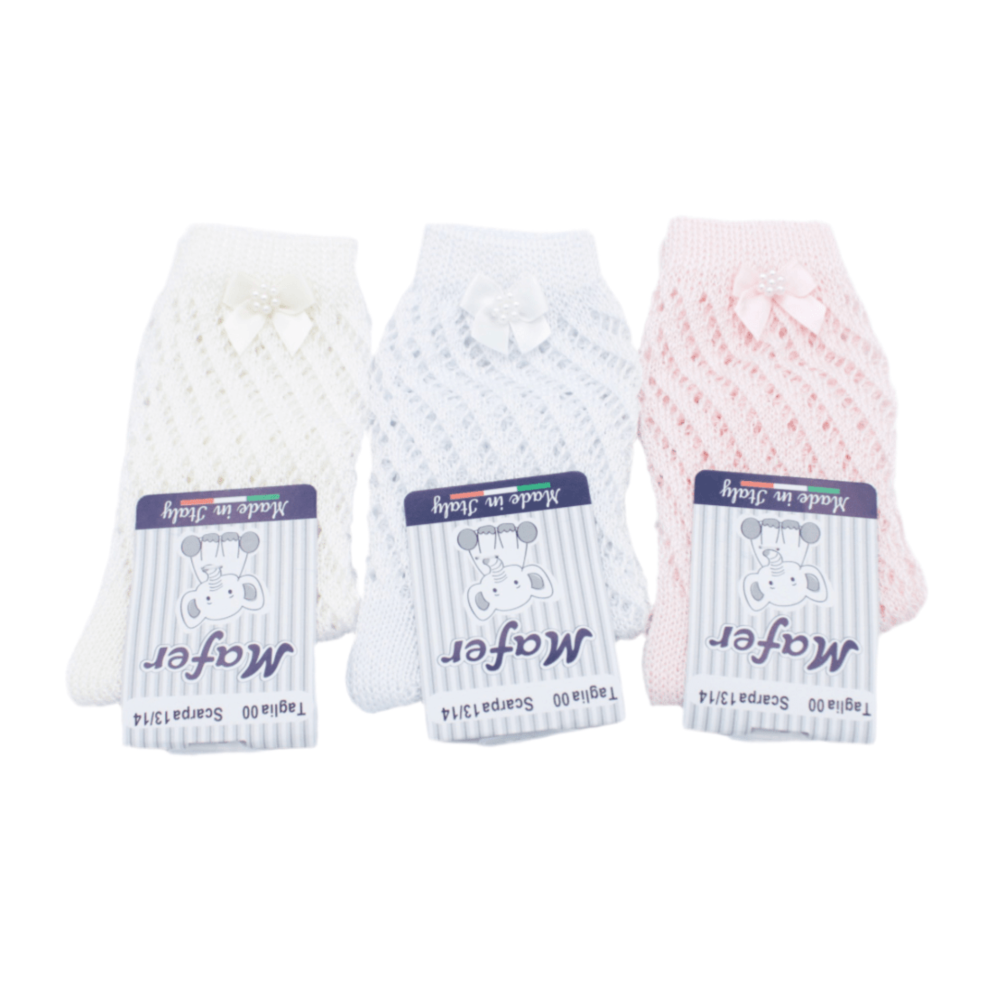 CALZA LUNGA TRAFORATO NEONATO CON FIOCCO MAFER ART.BFL8645 - Boutique dell'Intimo e del Neonato