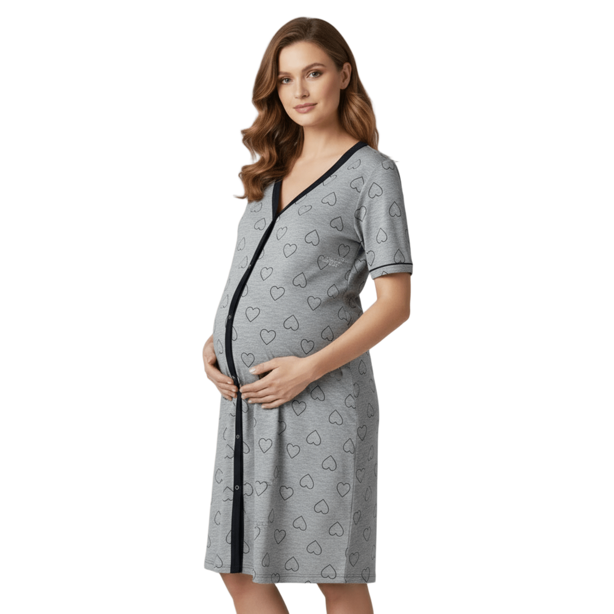 Camicia da Notte in Cotone Jersey Aperta Davanti Cuori Mamina Art.Z9282/11 - Boutique dell'Intimo e del Neonato