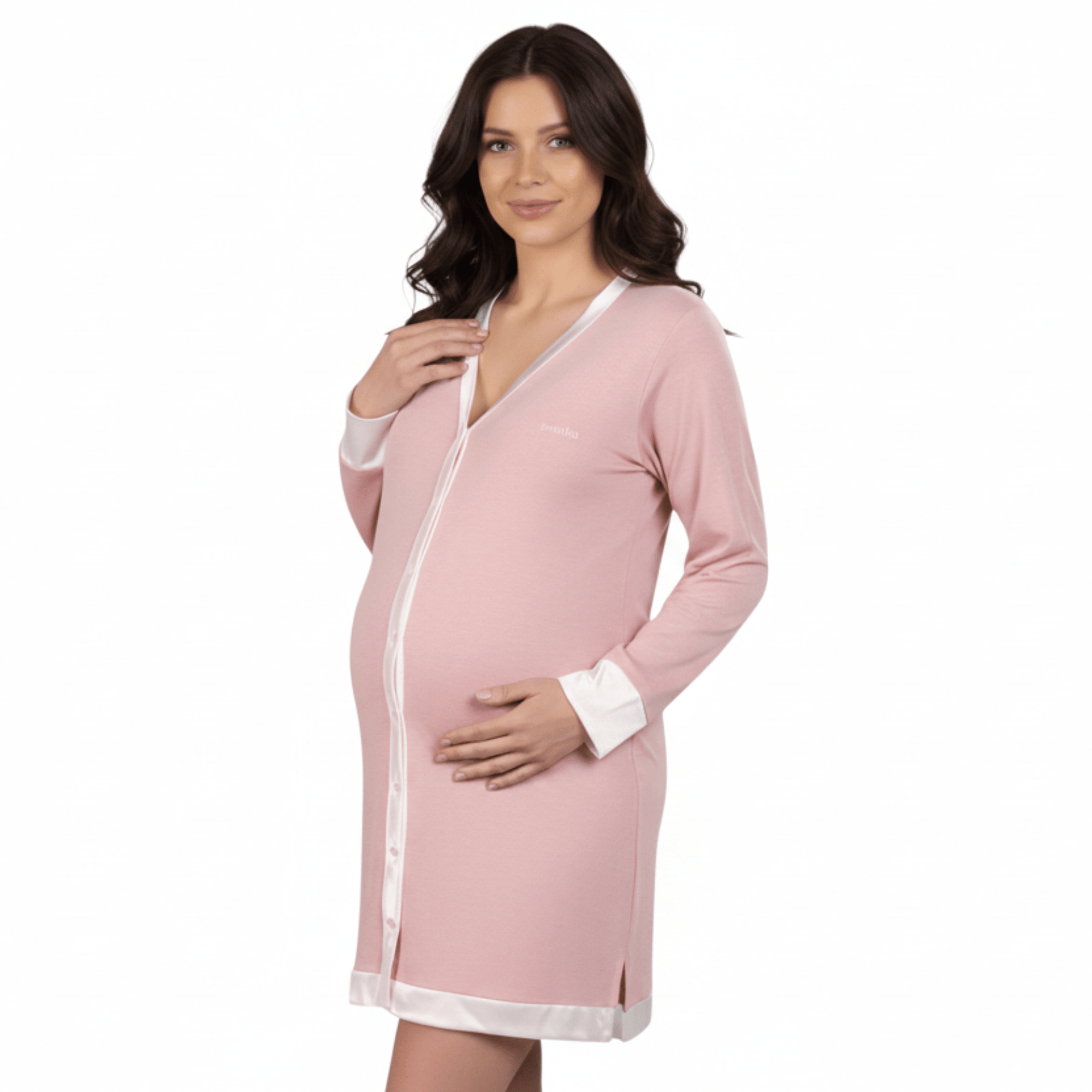 Camicia da notte Manica Lunga Aperta Davanti Scollo V e Raso Mamina Art.Z9306\11 - Boutique dell'Intimo e del Neonato