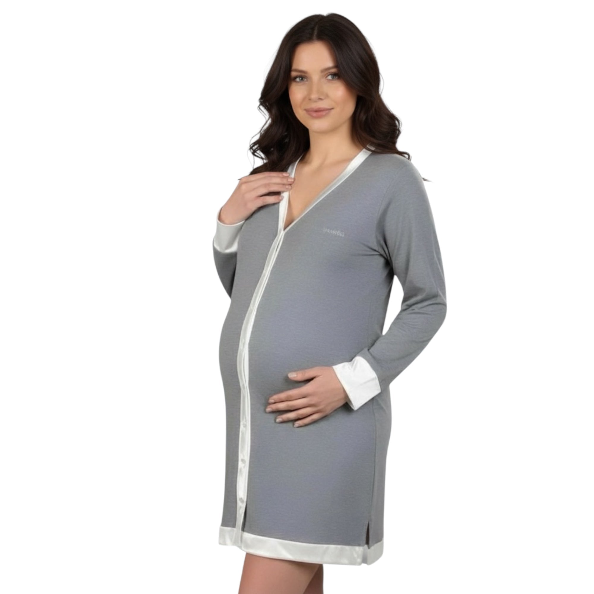 Camicia da notte Manica Lunga Aperta Davanti Scollo V e Raso Mamina Art.Z9306\11 - Boutique dell'Intimo e del Neonato