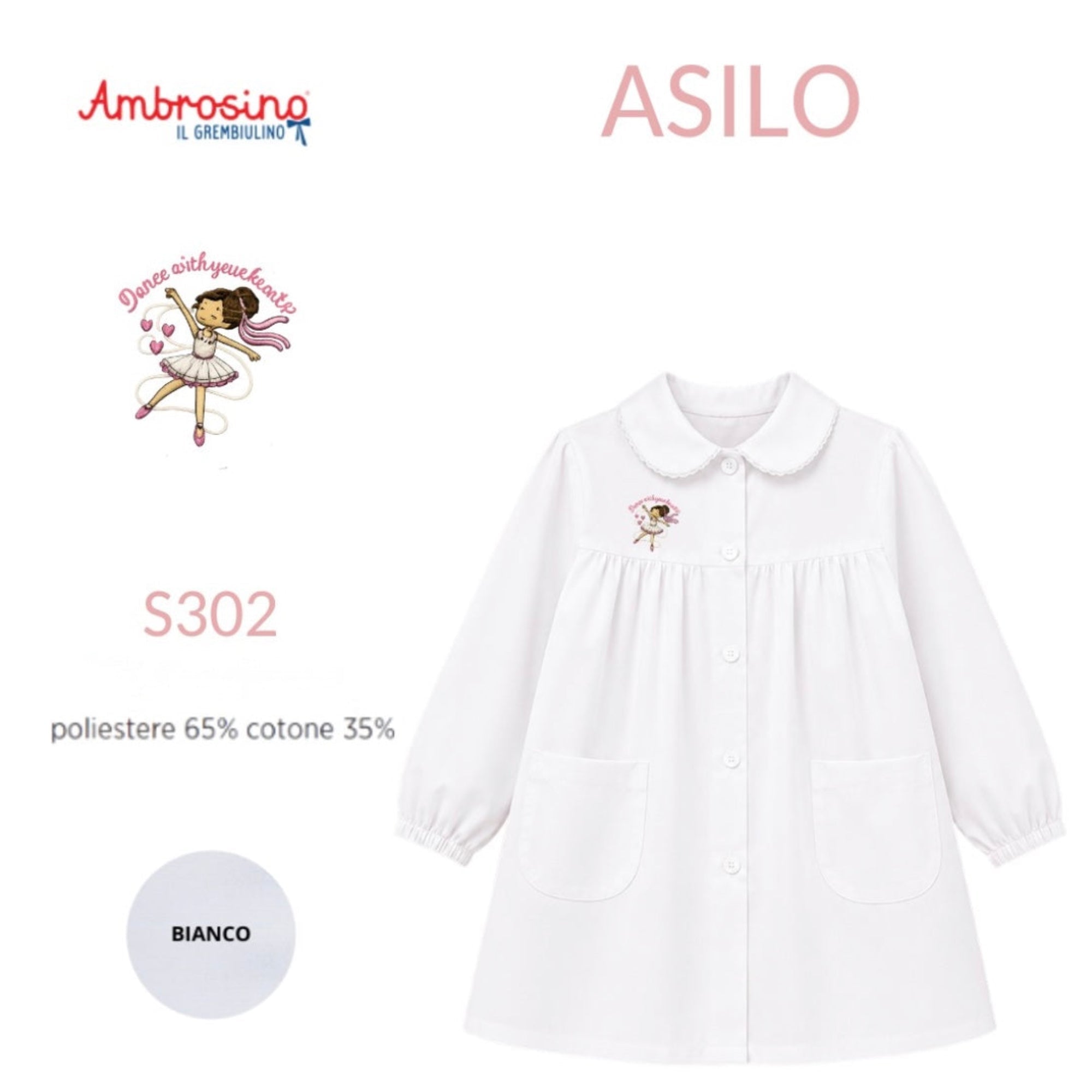 Grembiule Bimba Asilo con Bottoni Ambrosino BALLERINA Art.S302 - Boutique dell'Intimo e del Neonato