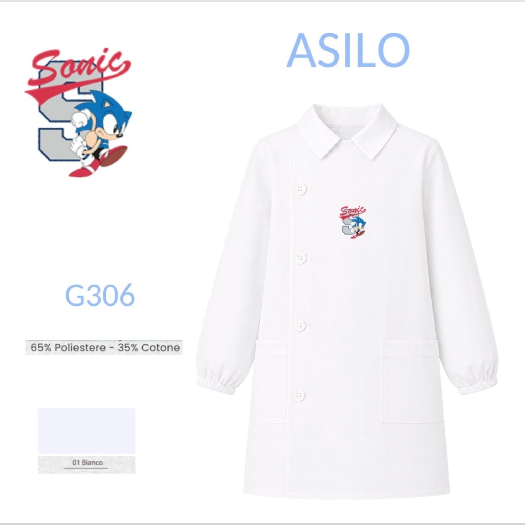 Grembiule Bimbo Asilo con Bottoni SONIC The Hedgehog Art.G306B A26 - Boutique dell'Intimo e del Neonato