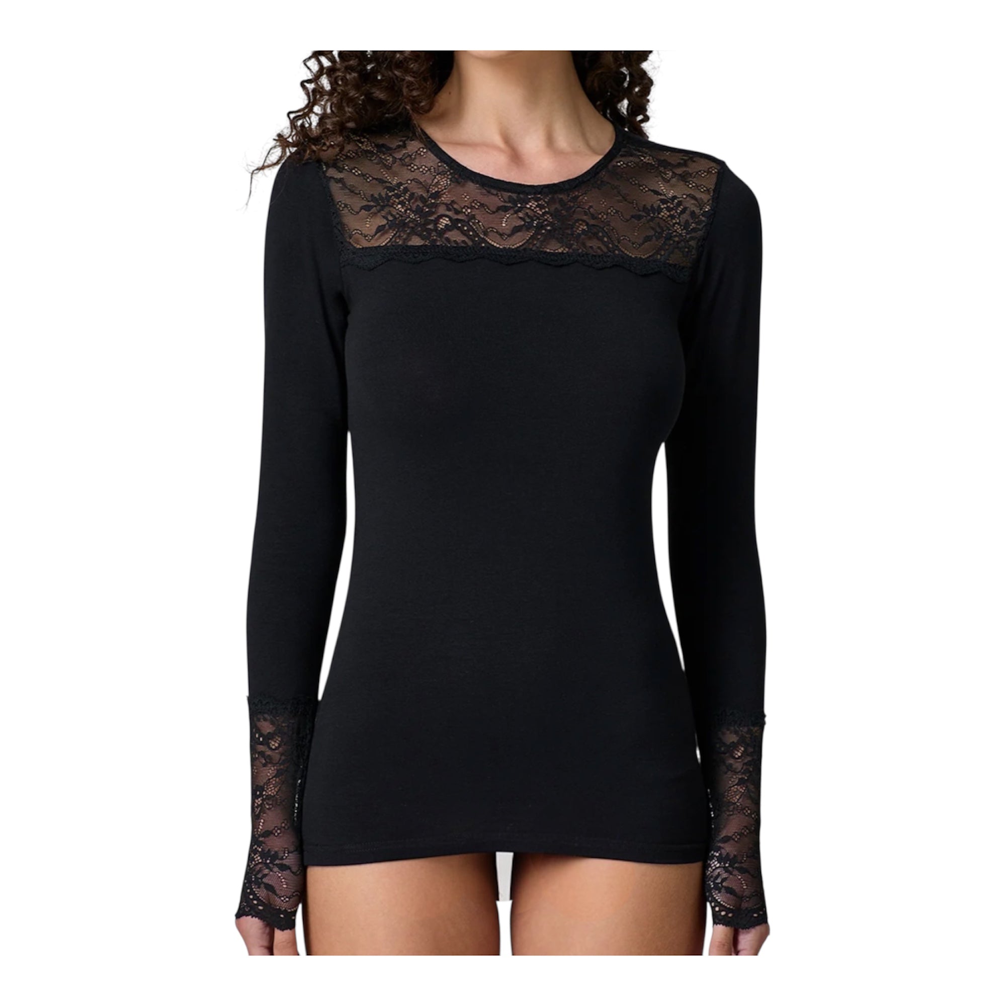 Maglia Donna Manica Lunga Sottogiacca in Cotone Modal e Pizzo Jadea Art.4871 - Boutique dell'Intimo e del Neonato