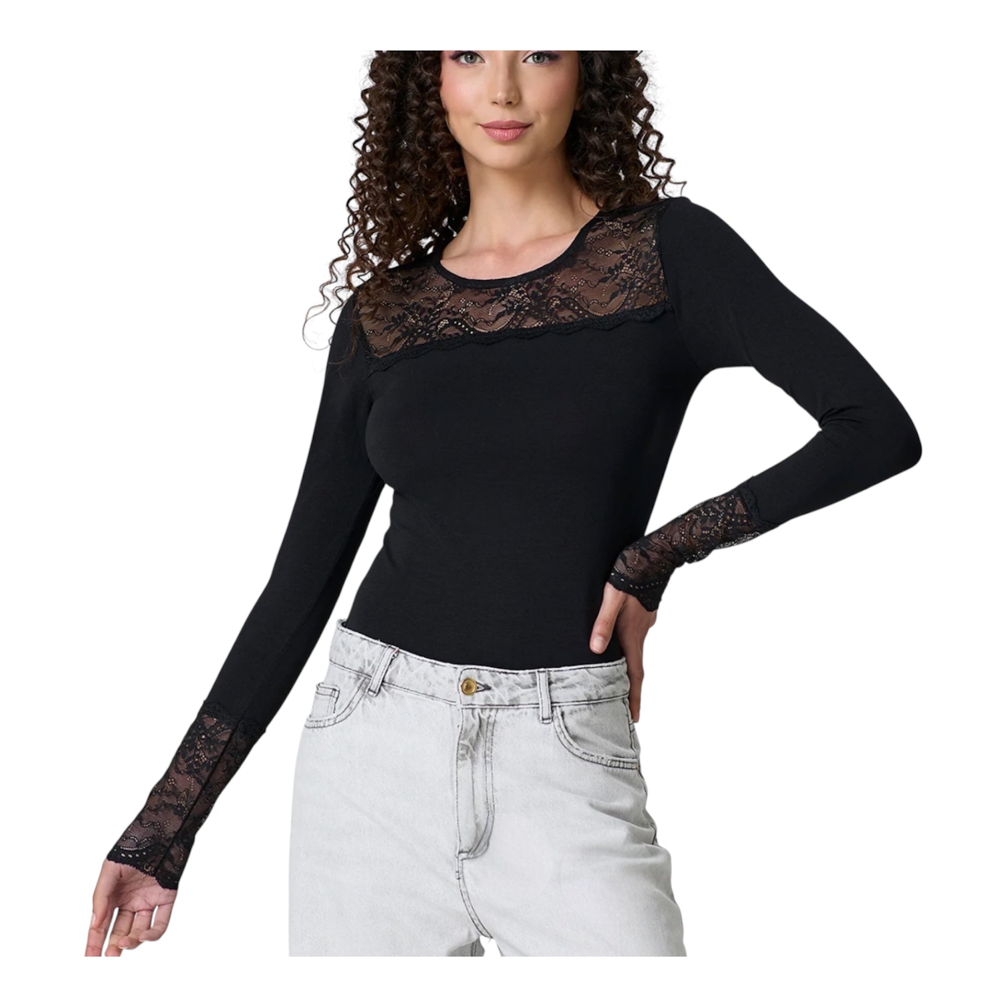 Maglia Donna Manica Lunga Sottogiacca in Cotone Modal e Pizzo Jadea Art.4871 - Boutique dell'Intimo e del Neonato