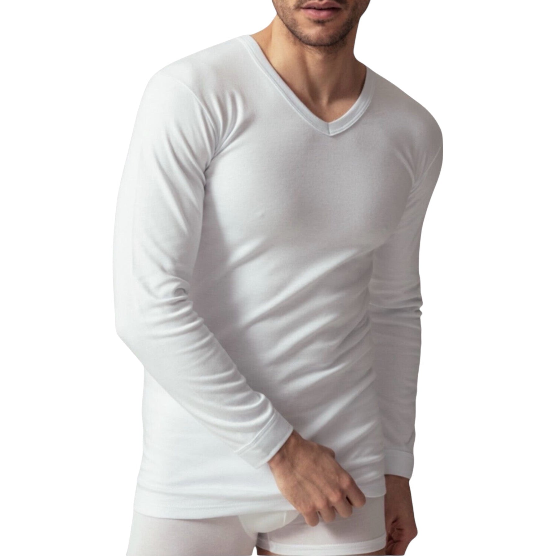 Maglia Uomo Manica Lunga Scollo V in Caldo Cotone Mansuè Art.250 - Boutique dell'Intimo e del Neonato