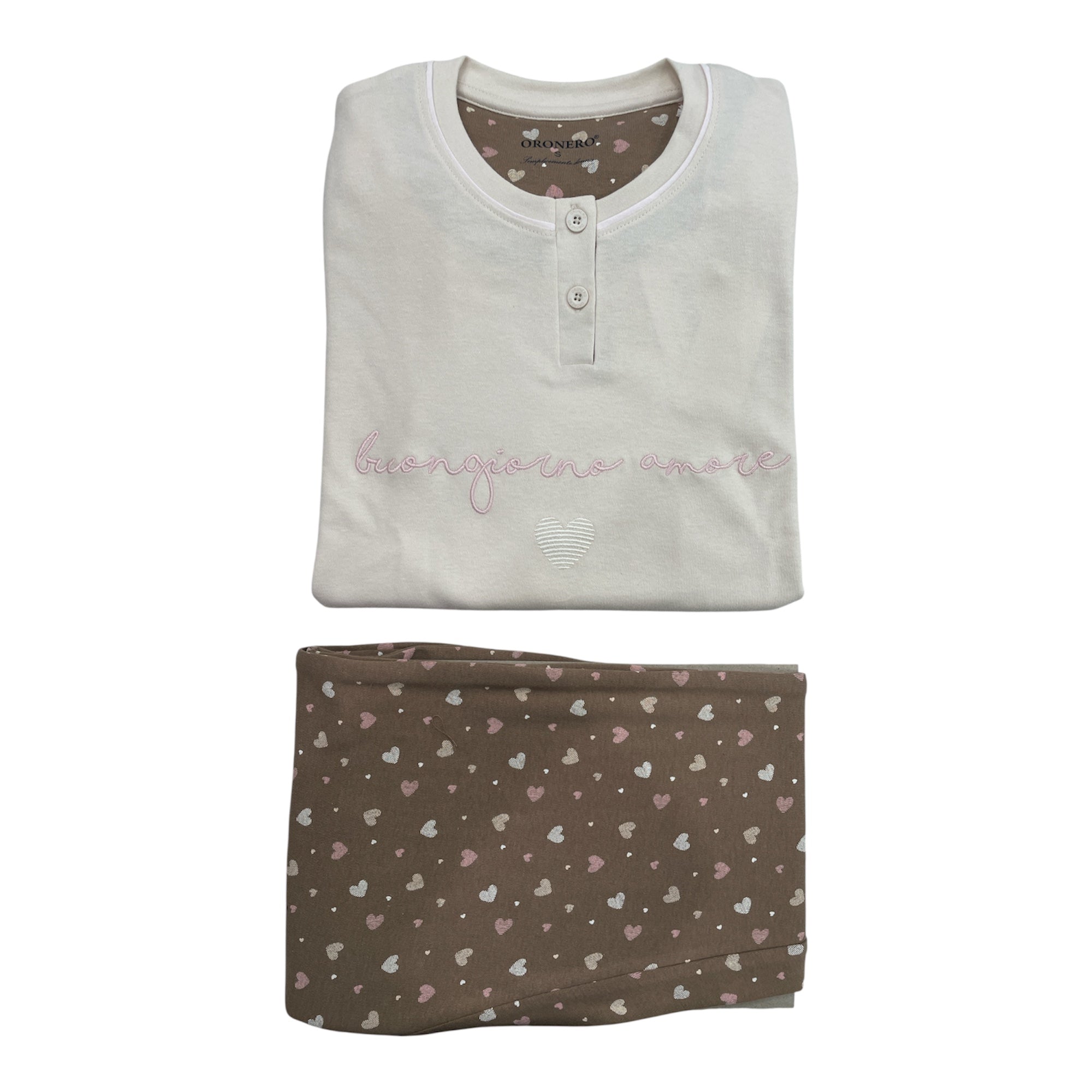 Pigiama Donna Lungo Caldo Cotone Scollo Serafino Con Polsini Oronero Art.OD466 - Boutique dell'Intimo e del Neonato