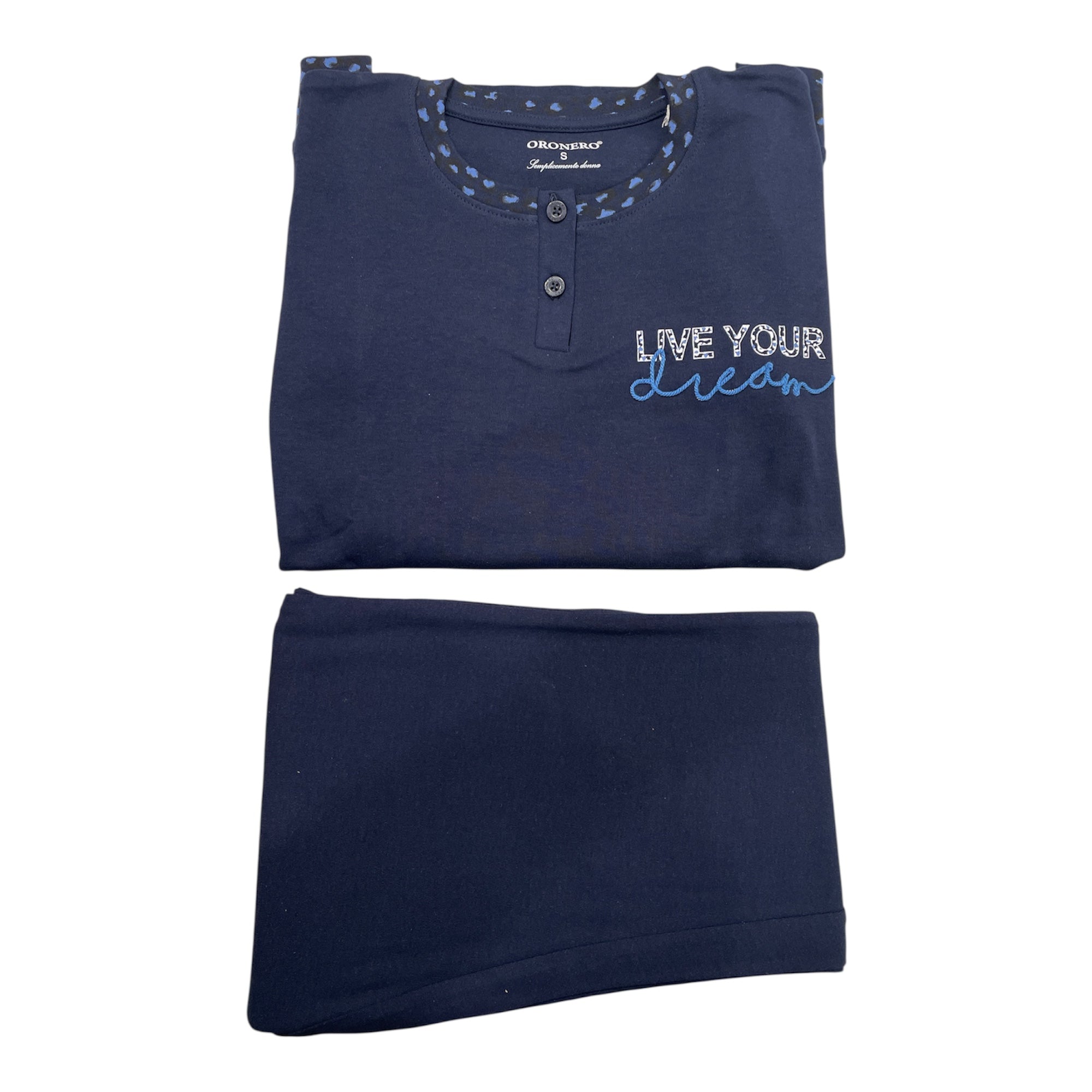 Pigiama Donna Lungo Caldo Cotone Scollo Serafino Con Polsini Oronero Art.OD471 - Boutique dell'Intimo e del Neonato