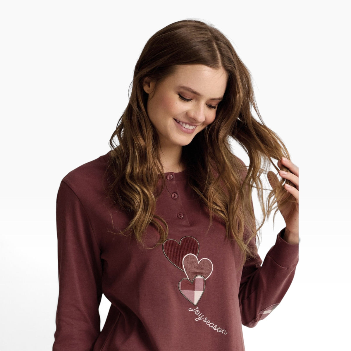Pigiama Donna Lungo in Caldo Cotone Serafino Lovecheck Infiore Art.65.4605 - Boutique dell'Intimo e del Neonato