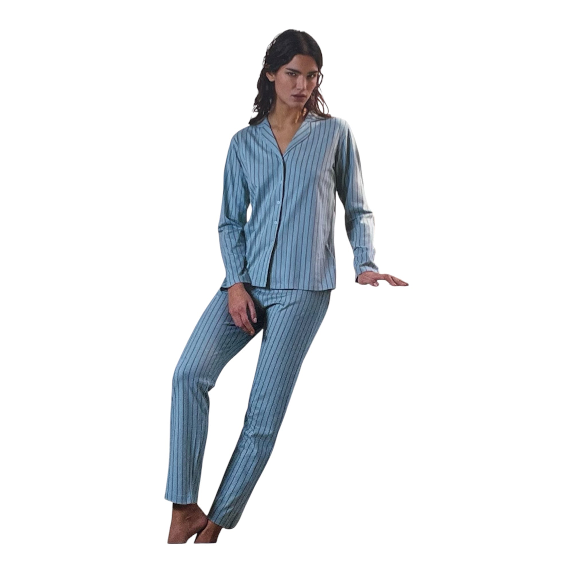 Pigiama Donna Lungo in Cotone Interlock Aperto Davanti Jadea Art.5264 - Boutique dell'Intimo e del Neonato